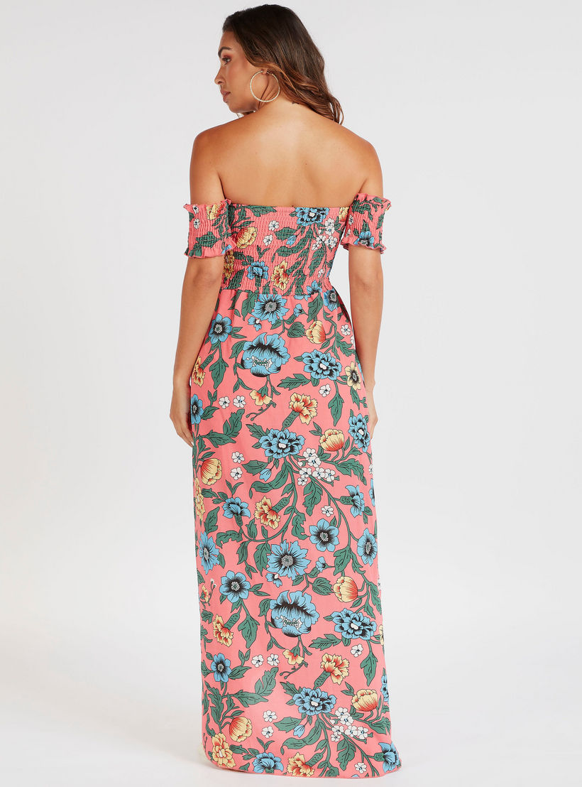 فستان طويل إيه لاين مكشوف الأكتاف بأكمام قصيرة وطبعات زهرية من توإكستريمز-women-clothing-dresses-image-4