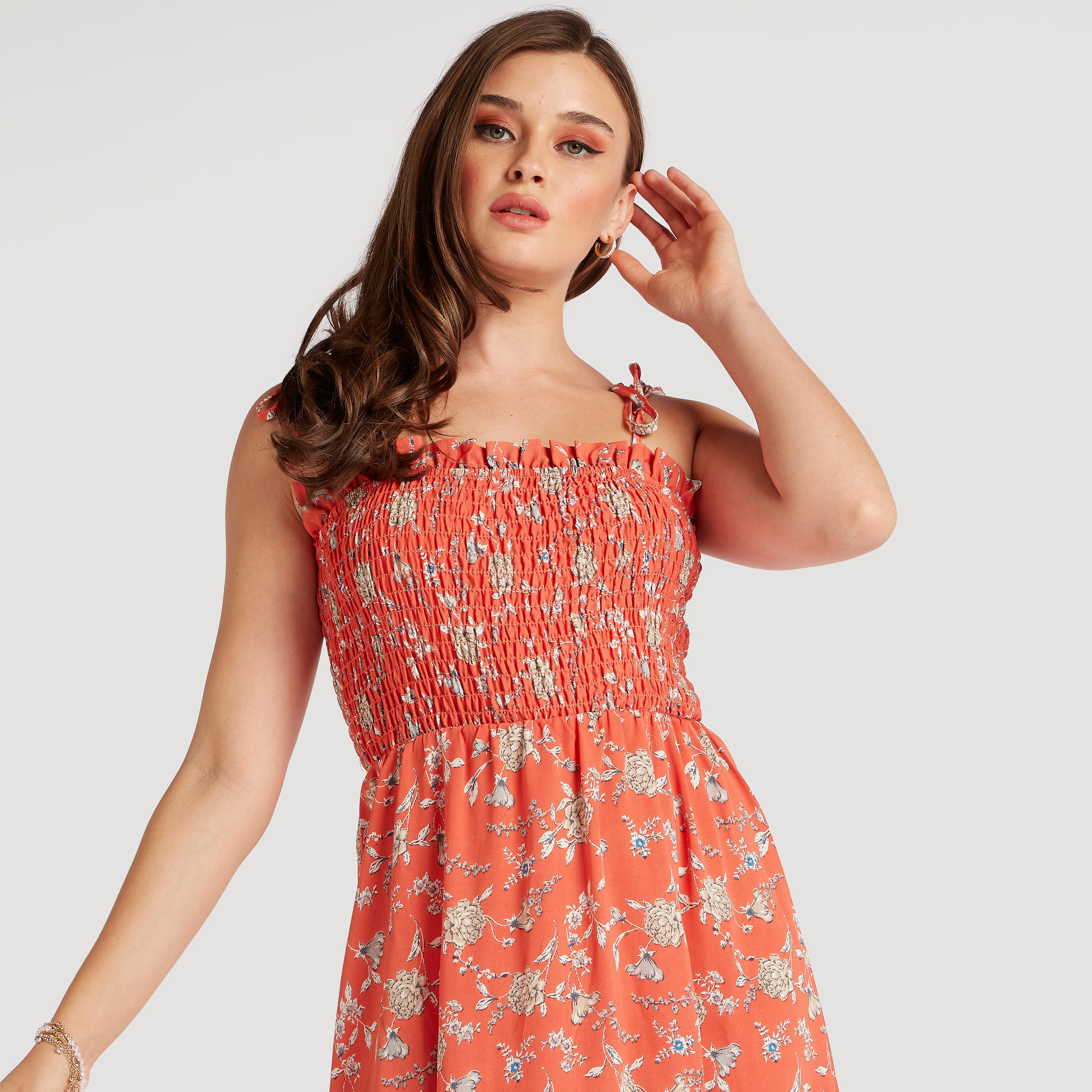 فستان إيه لاين طويل بطبعات أزهار وأكمام طويلة من تو إكستريمز-women-clothing-dresses-image-3