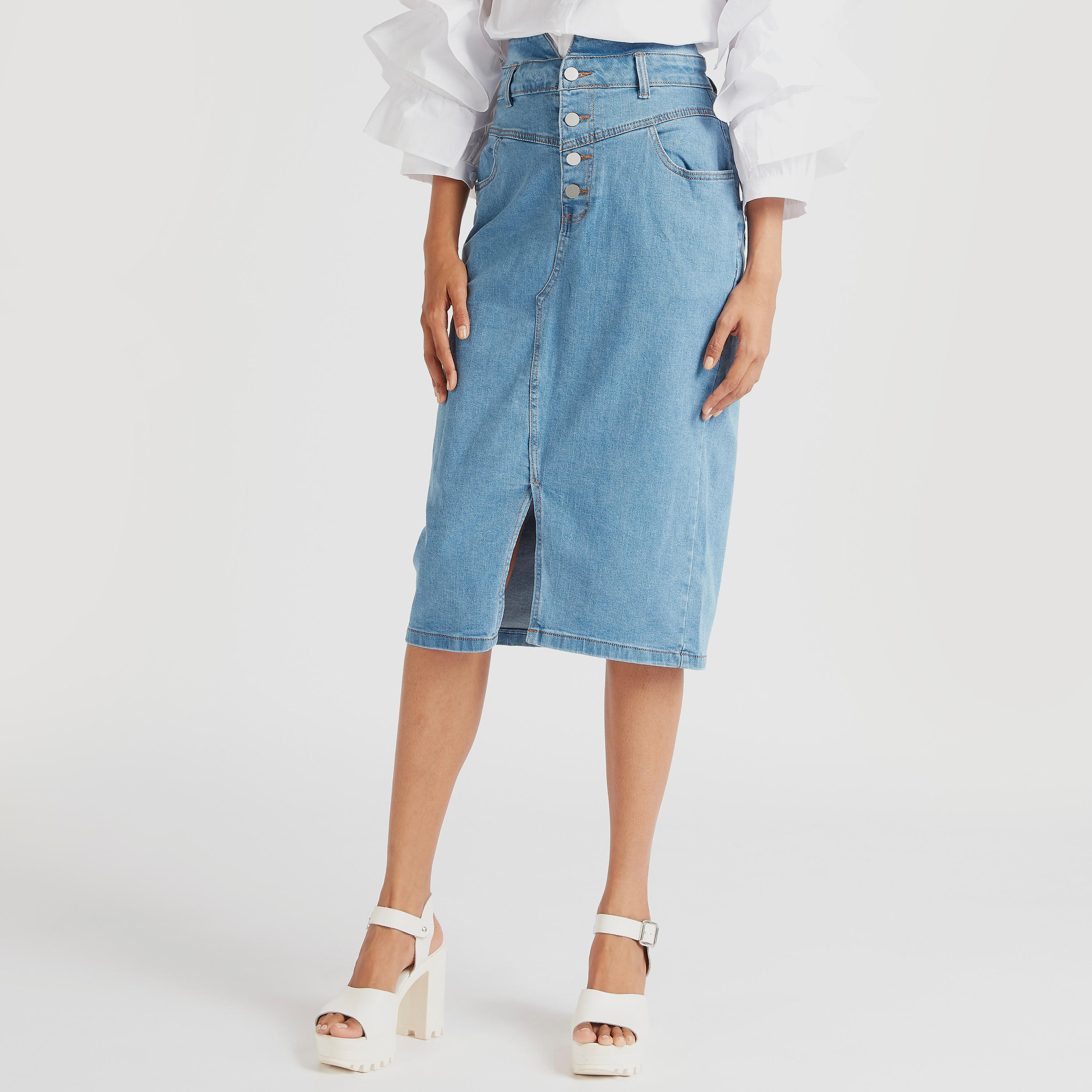 تنورة واسعة ميدي سادة بجيوب وفتحة من توإكستريمز-women-clothing-bottoms-skirts-image-4