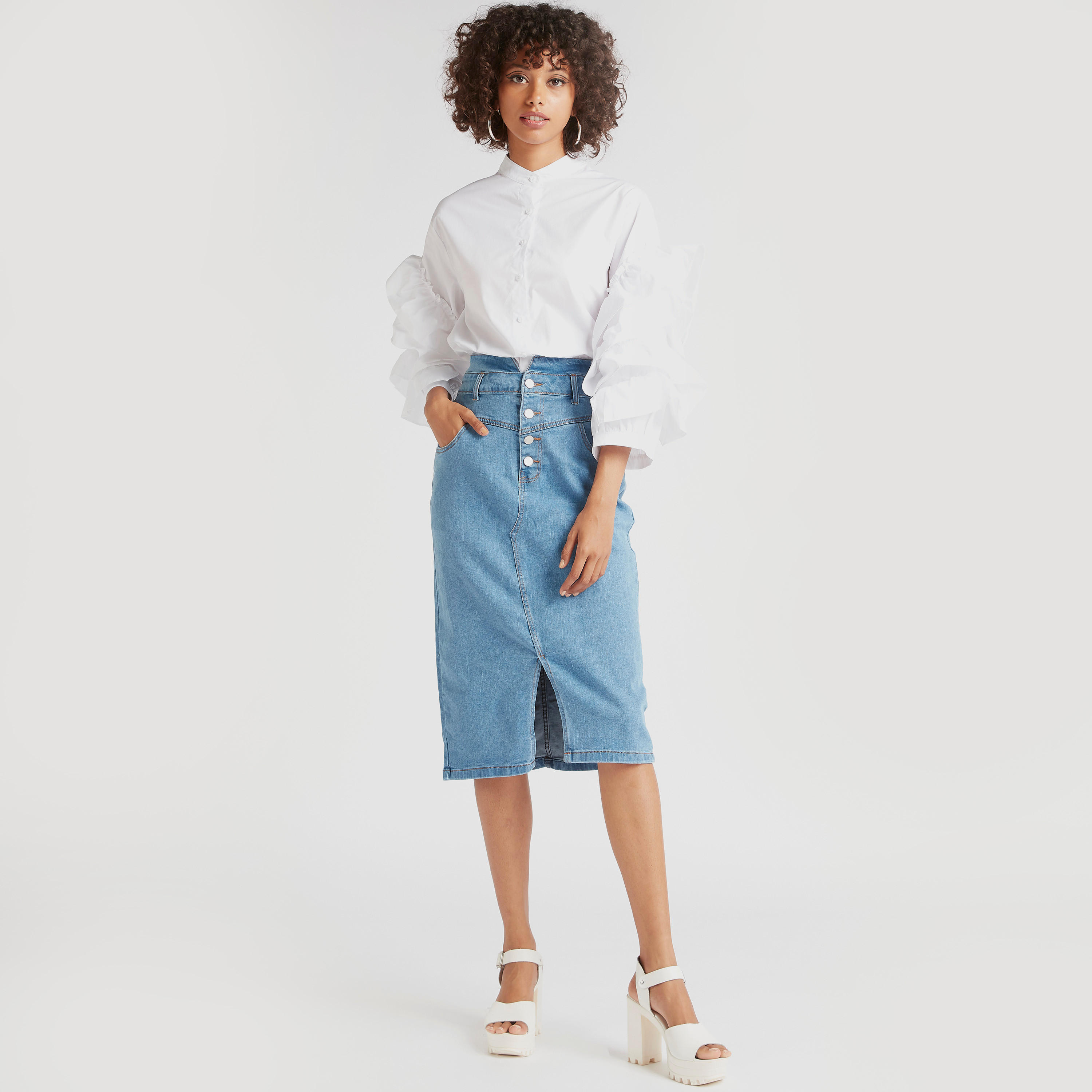 تنورة واسعة ميدي سادة بجيوب وفتحة من توإكستريمز-women-clothing-bottoms-skirts-image-3