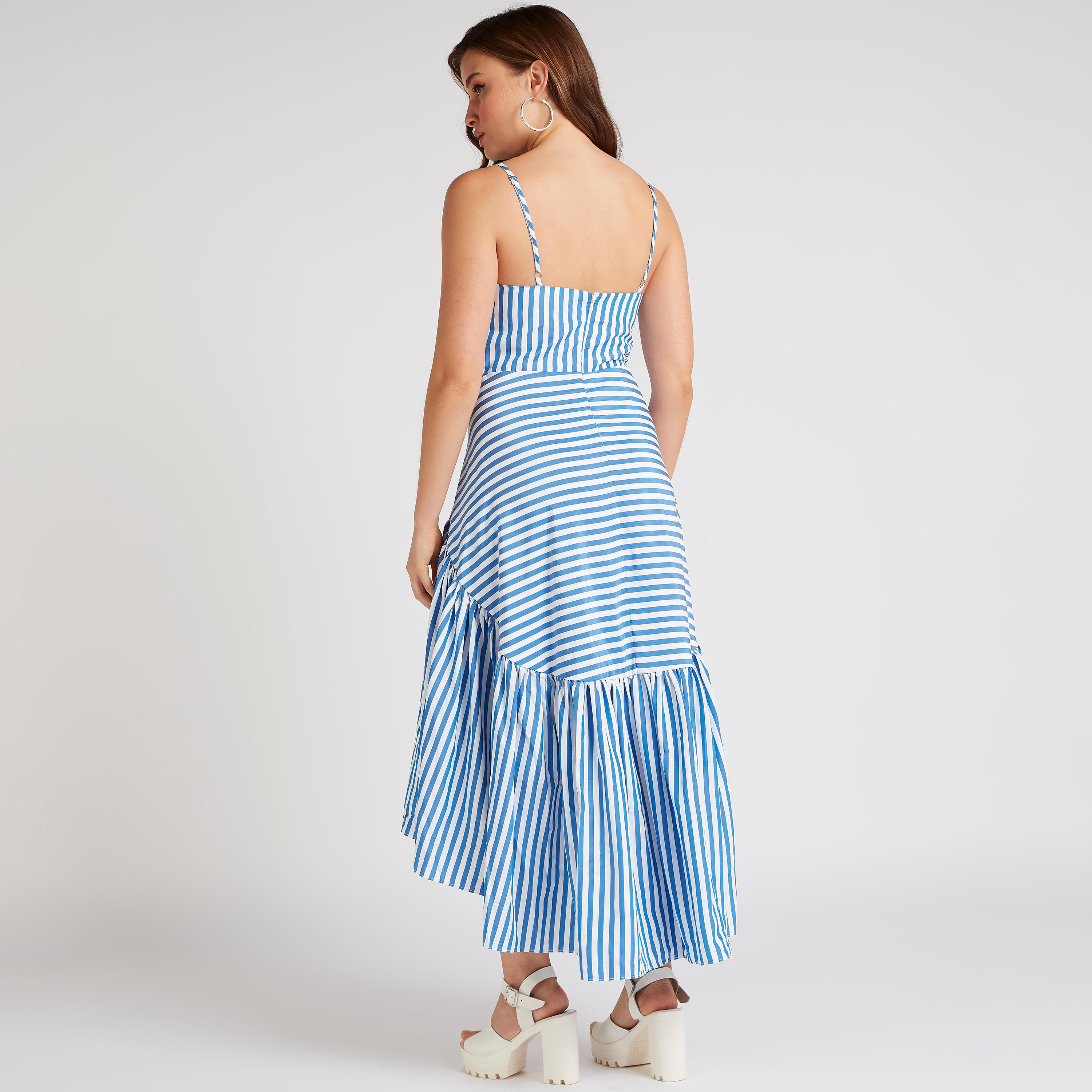 فستان مخطّط متوسط الطول بياقة V من تو إكستريمز-women-clothing-dresses-image-4