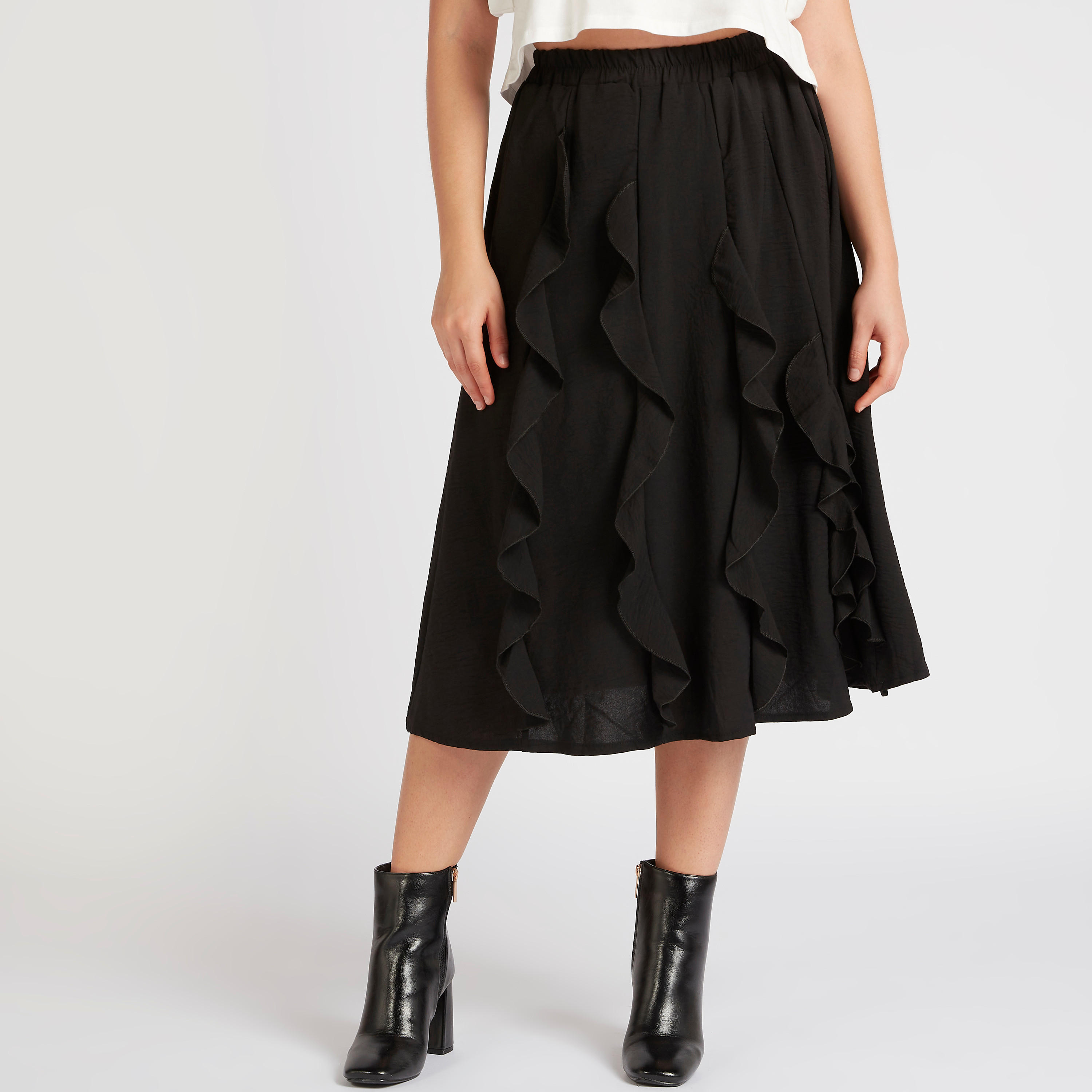 تنورة ميدي مكشكشة مع حزام مطاطي من تو إكستريمز-women-clothing-bottoms-skirts-image-1