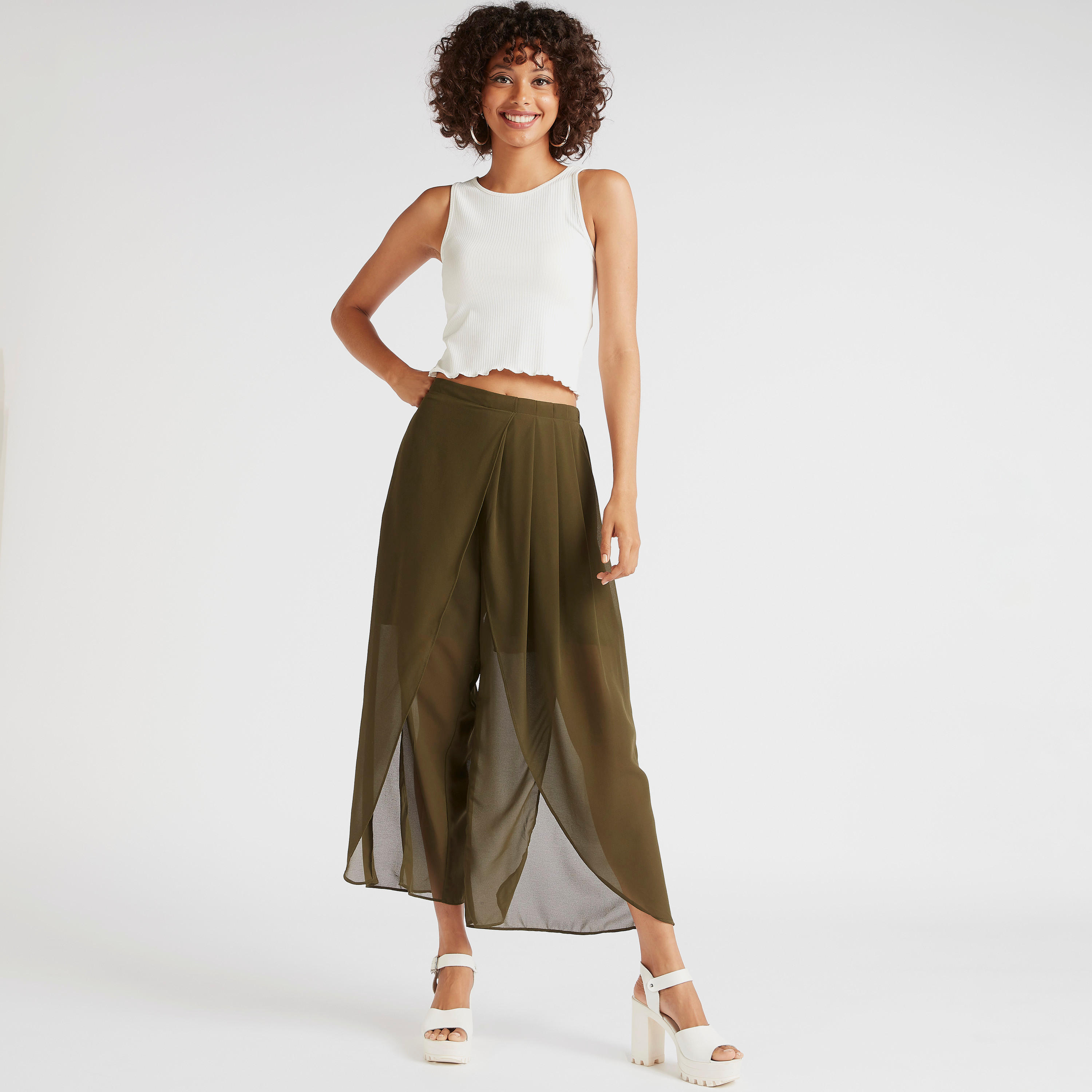 بنطلون كولوتيس متوسط الطول بخصر مطّاطي وفتحات جانبيّة من تو إكستريمز-women-clothing-bottoms-trousers-image-3
