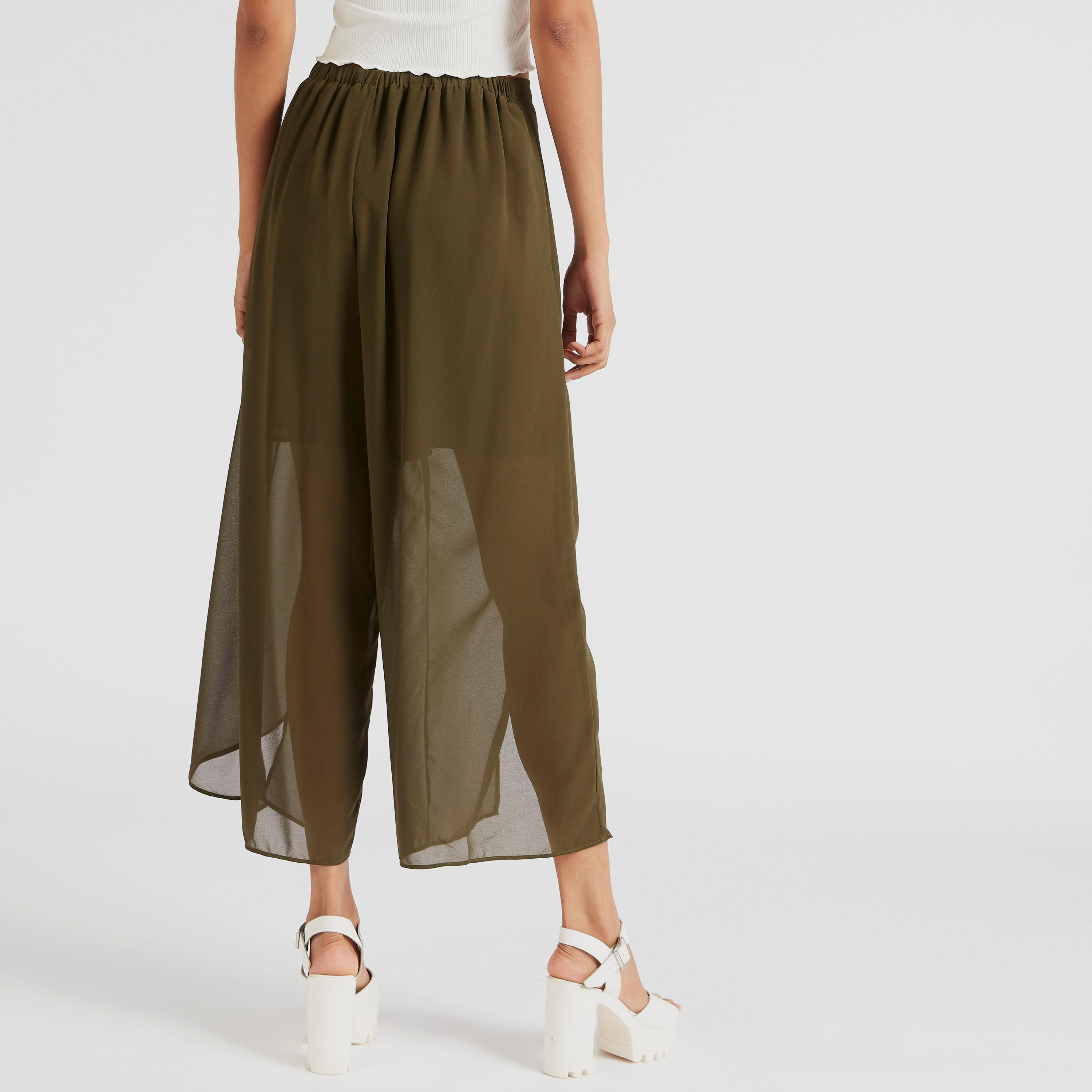 بنطلون كولوتيس متوسط الطول بخصر مطّاطي وفتحات جانبيّة من تو إكستريمز-women-clothing-bottoms-trousers-image-1