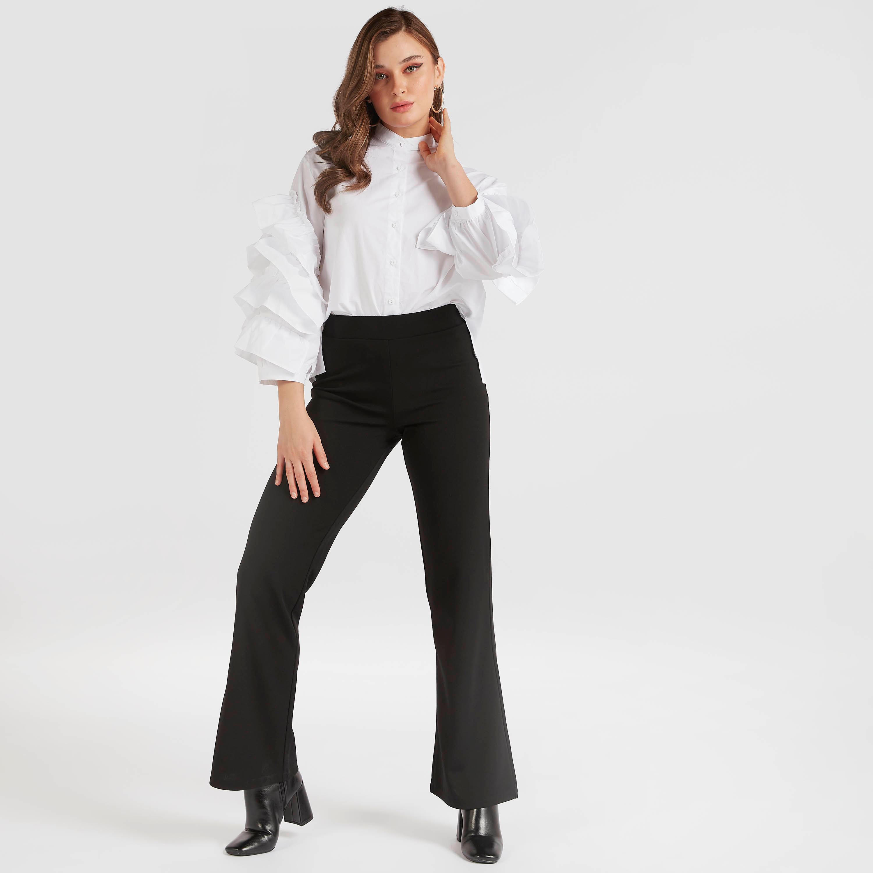 قميص سادة بياقة ماندارين وأكمام بكشكشة من تو إكستريمز-women-clothing-shirtsandblouses-shirts-image-6