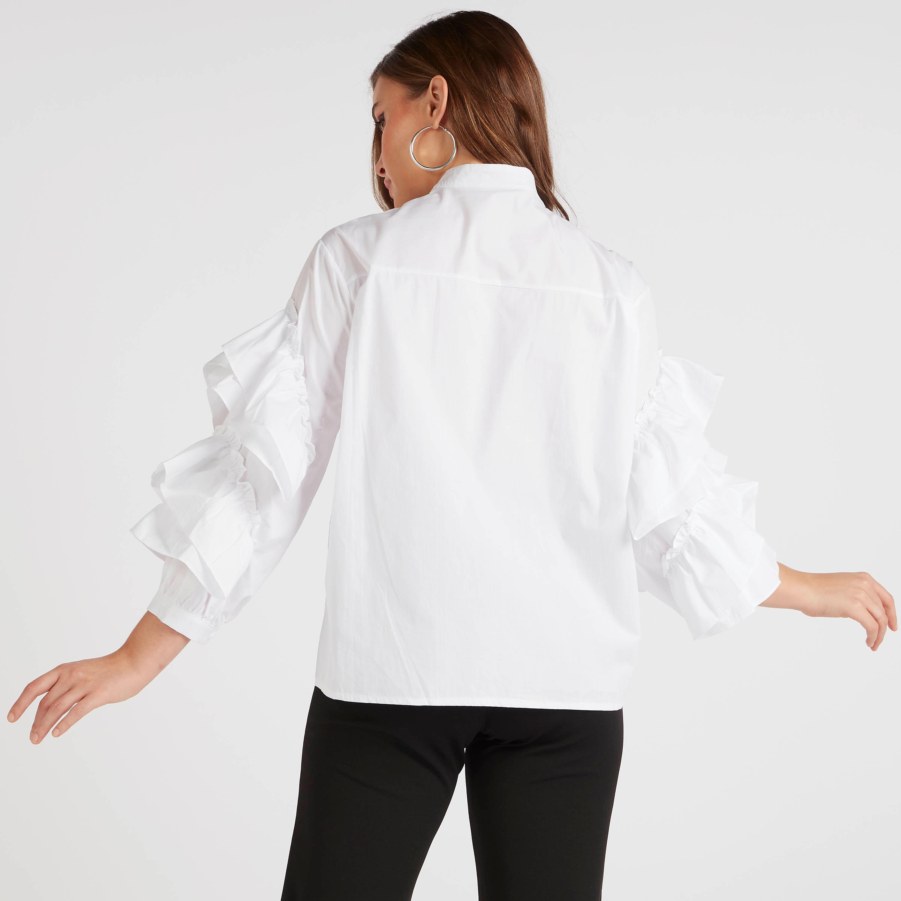 قميص سادة بياقة ماندارين وأكمام بكشكشة من تو إكستريمز-women-clothing-shirtsandblouses-shirts-image-4