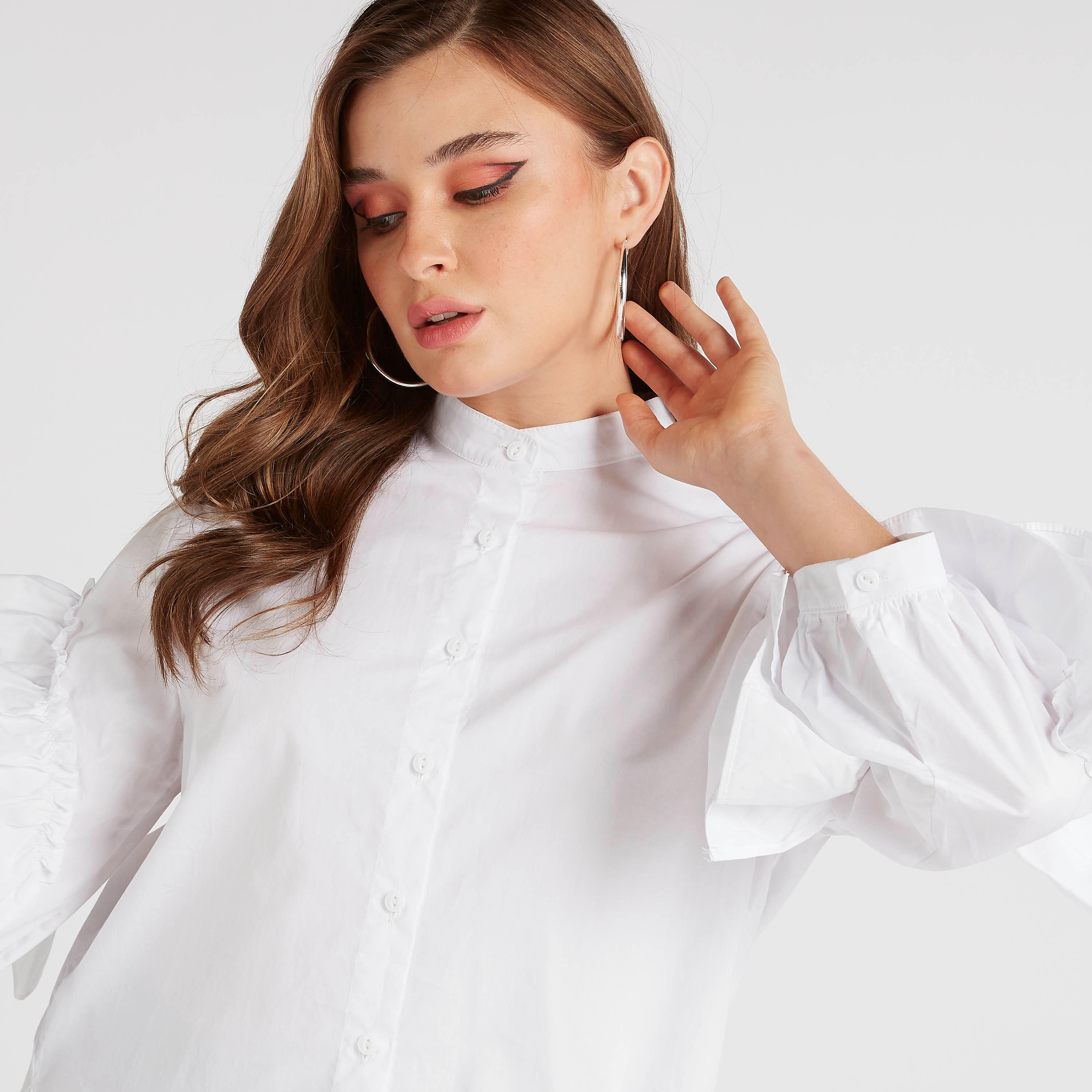 قميص سادة بياقة ماندارين وأكمام بكشكشة من تو إكستريمز-women-clothing-shirtsandblouses-shirts-image-2