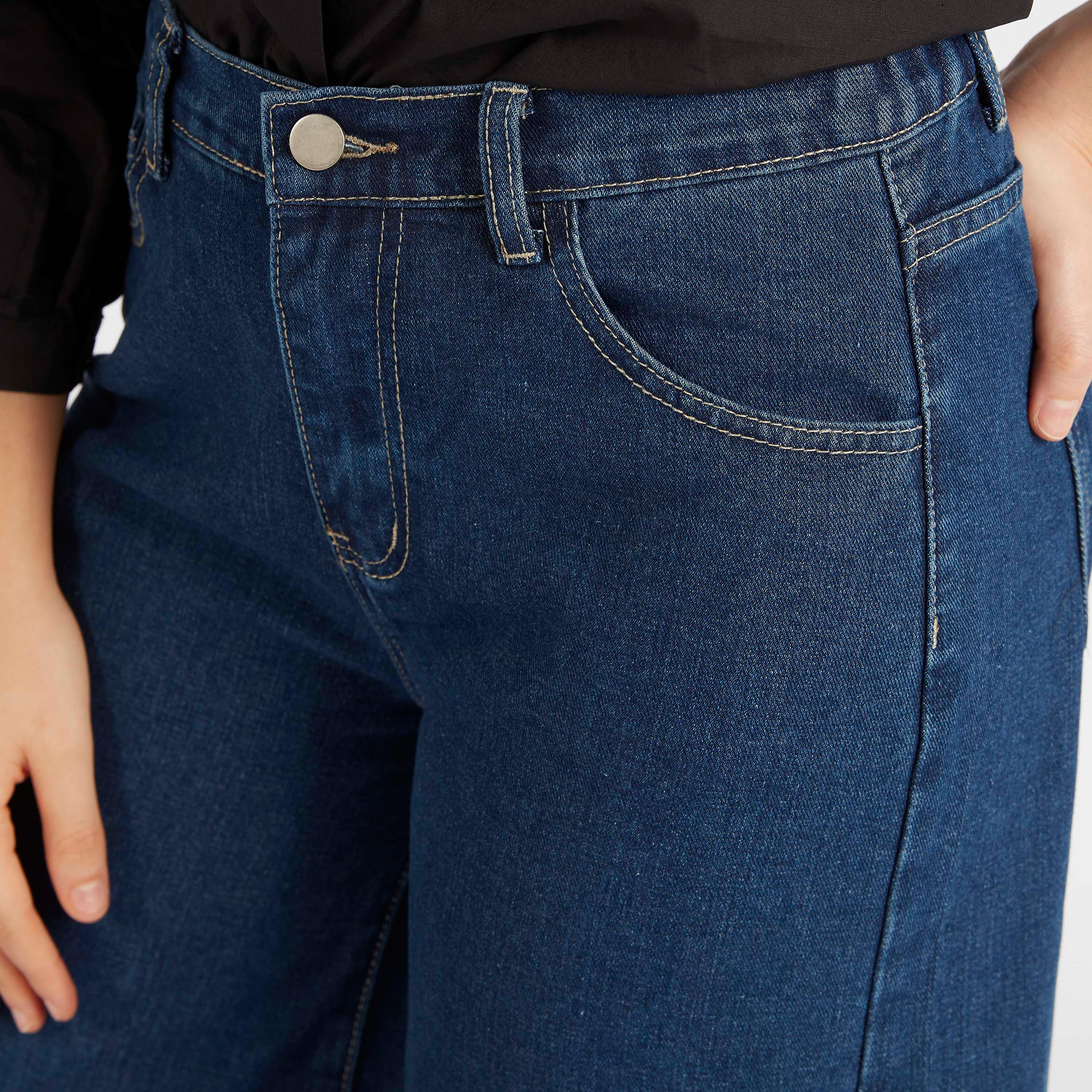 بنطلون واسع سادة بأزرار وجيوب وخصر مرتفع من توإكستريمز-women-clothing-bottoms-jeans-image-3