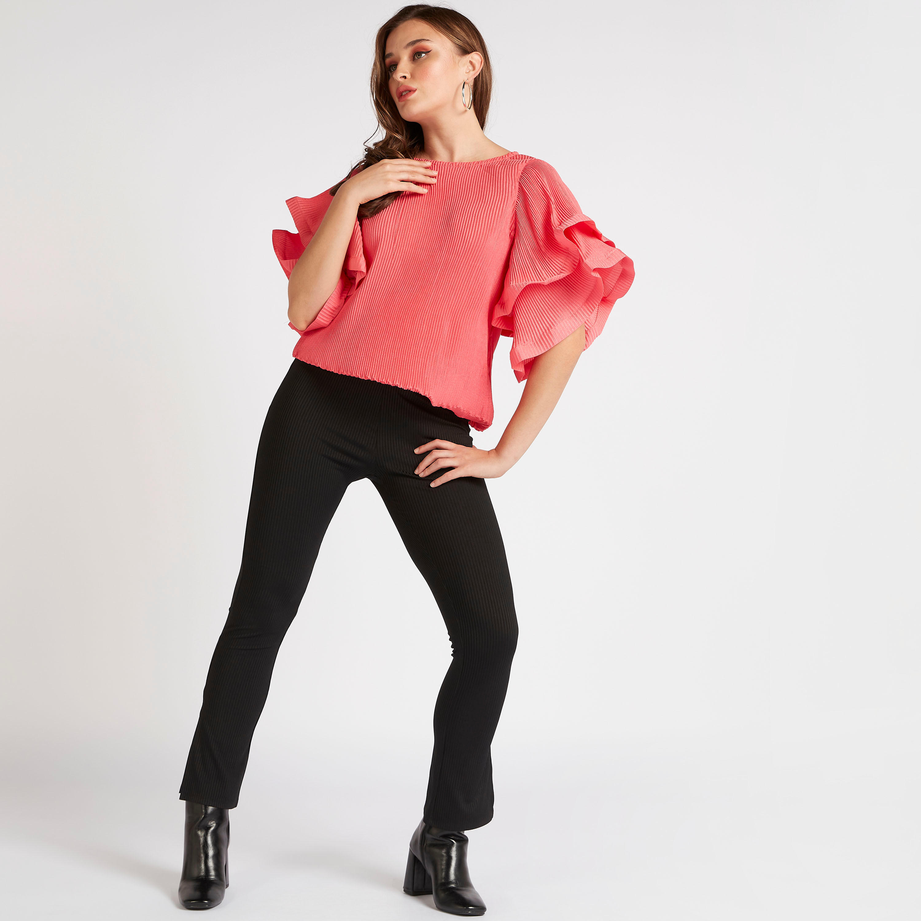 بلوزة مكشكشة طويلة بياقة ضيّفة من تو إكستريمز-women-clothing-shirtsandblouses-blouses-image-2