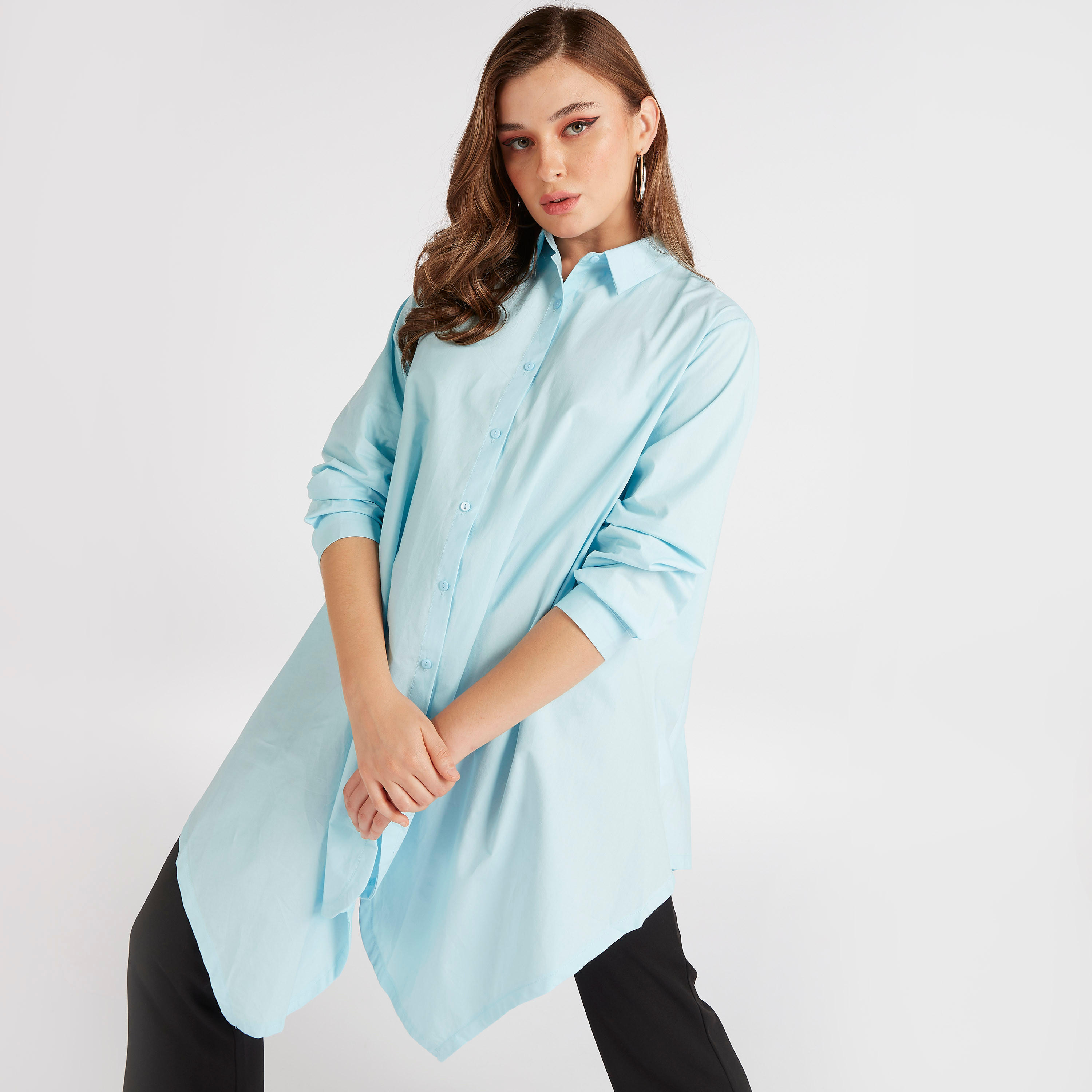 2Xtremz Solid Oversized Shirt with Asymmetric Hem-women-clothing-shirtsandblouses-shirts-image-1