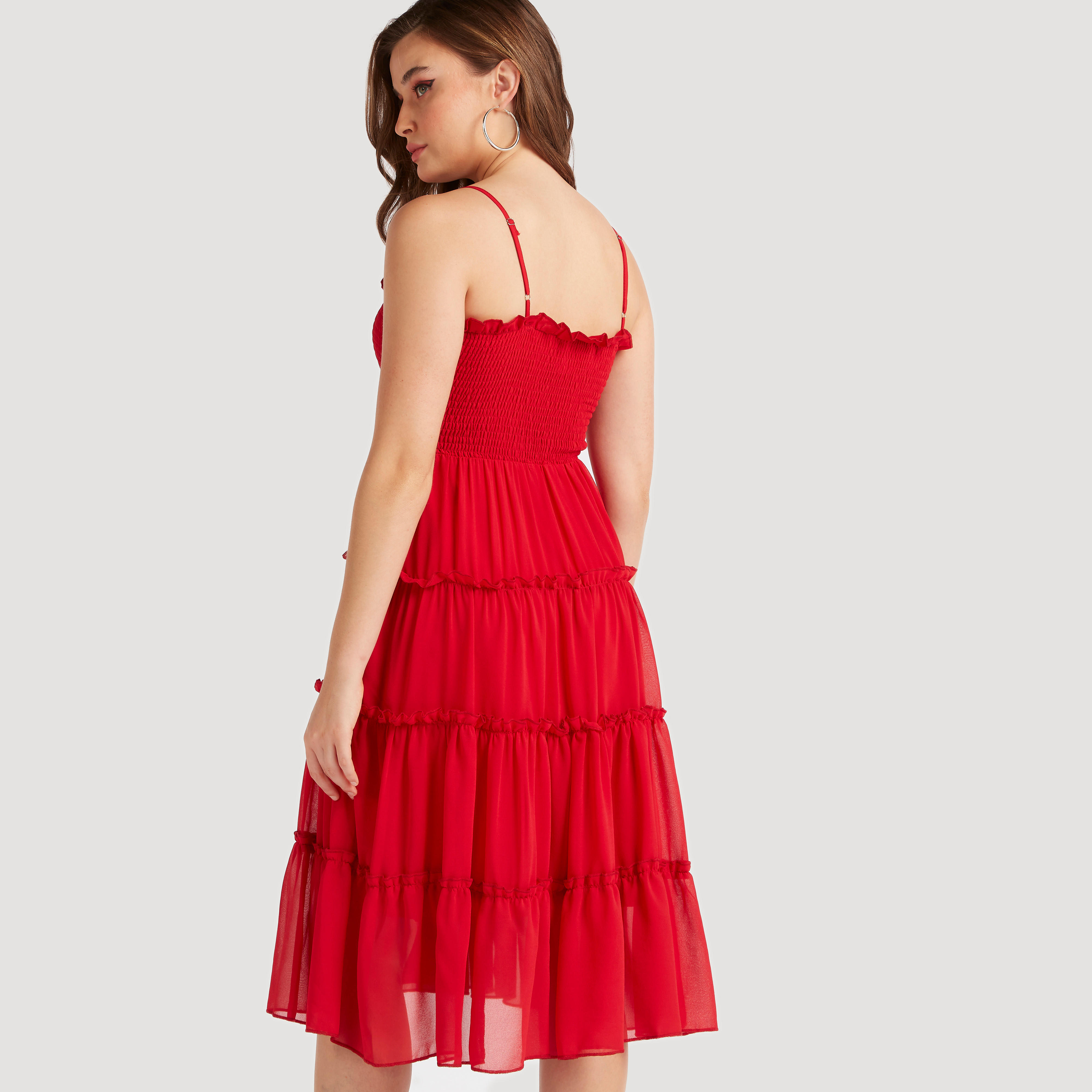 2Xtremz Solid Tiered Midi Dress with Smocked Detail-women-clothing-dresses-image-5