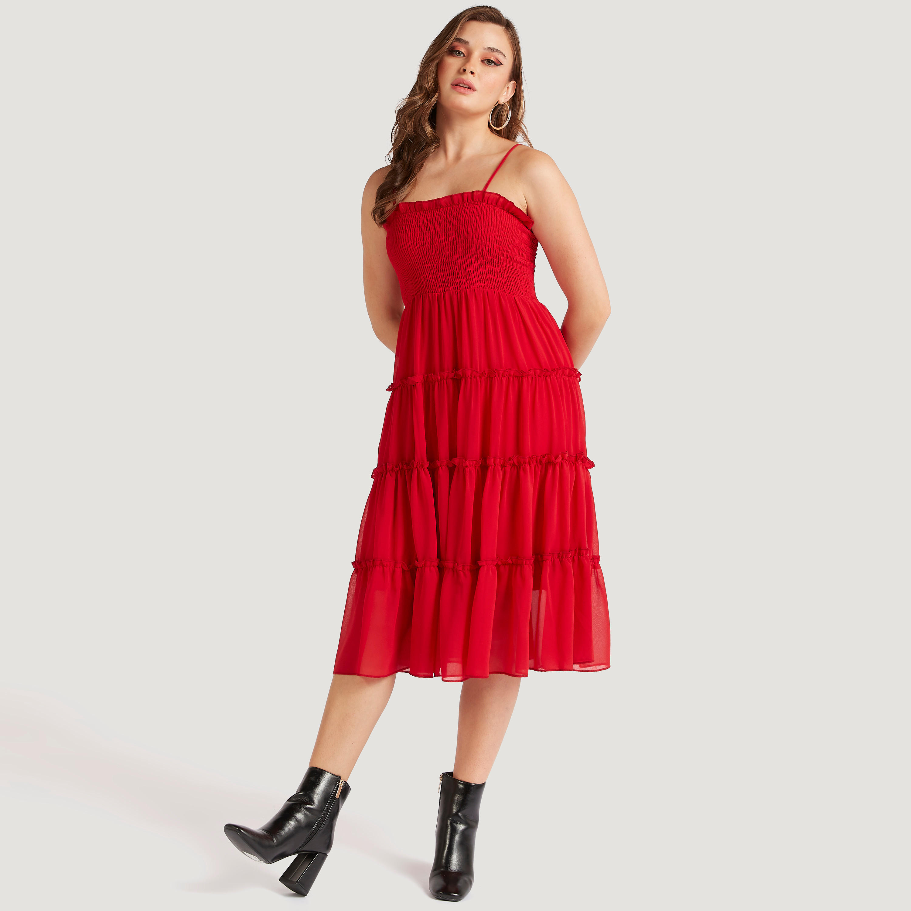 2Xtremz Solid Tiered Midi Dress with Smocked Detail-women-clothing-dresses-image-7