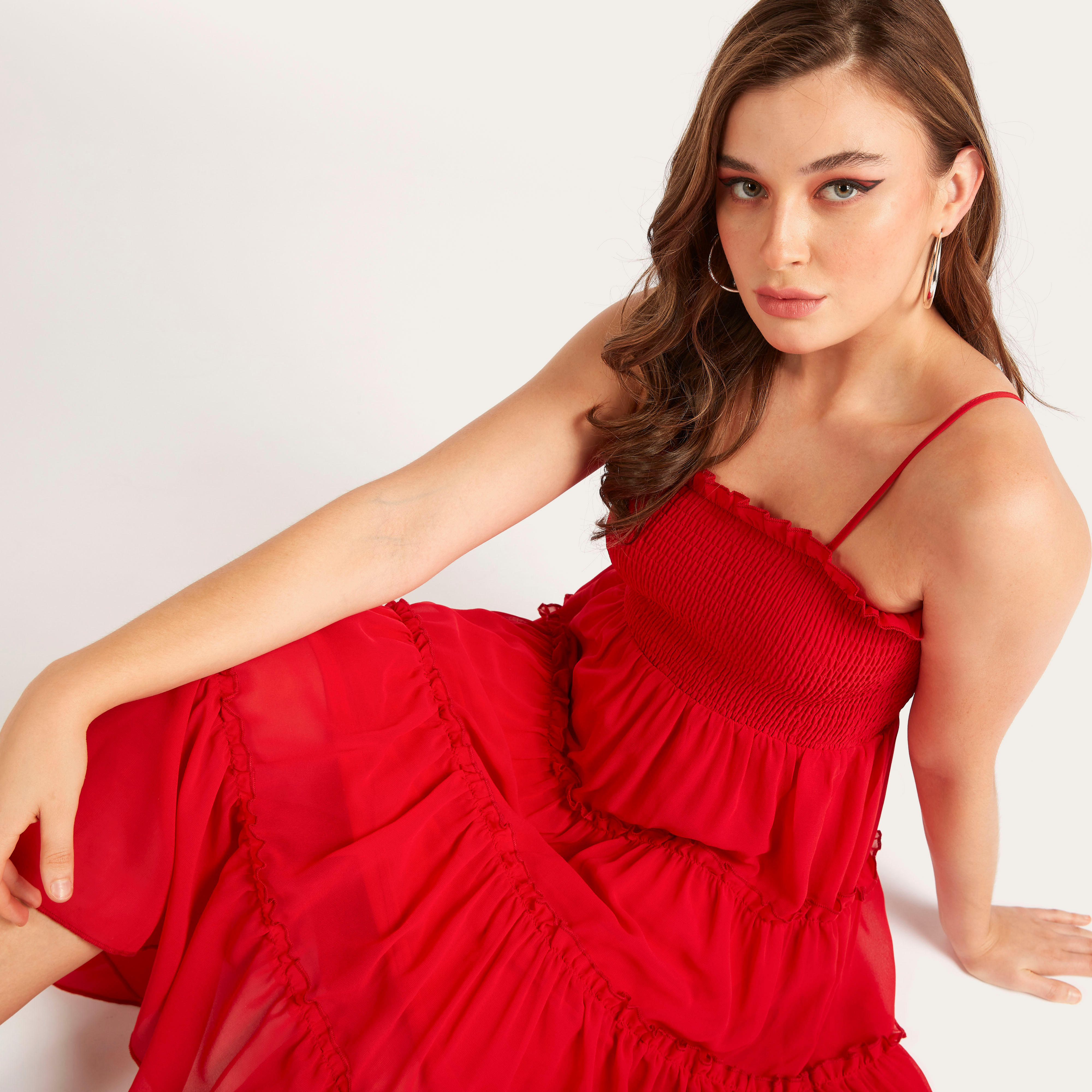 2Xtremz Solid Tiered Midi Dress with Smocked Detail-women-clothing-dresses-image-8