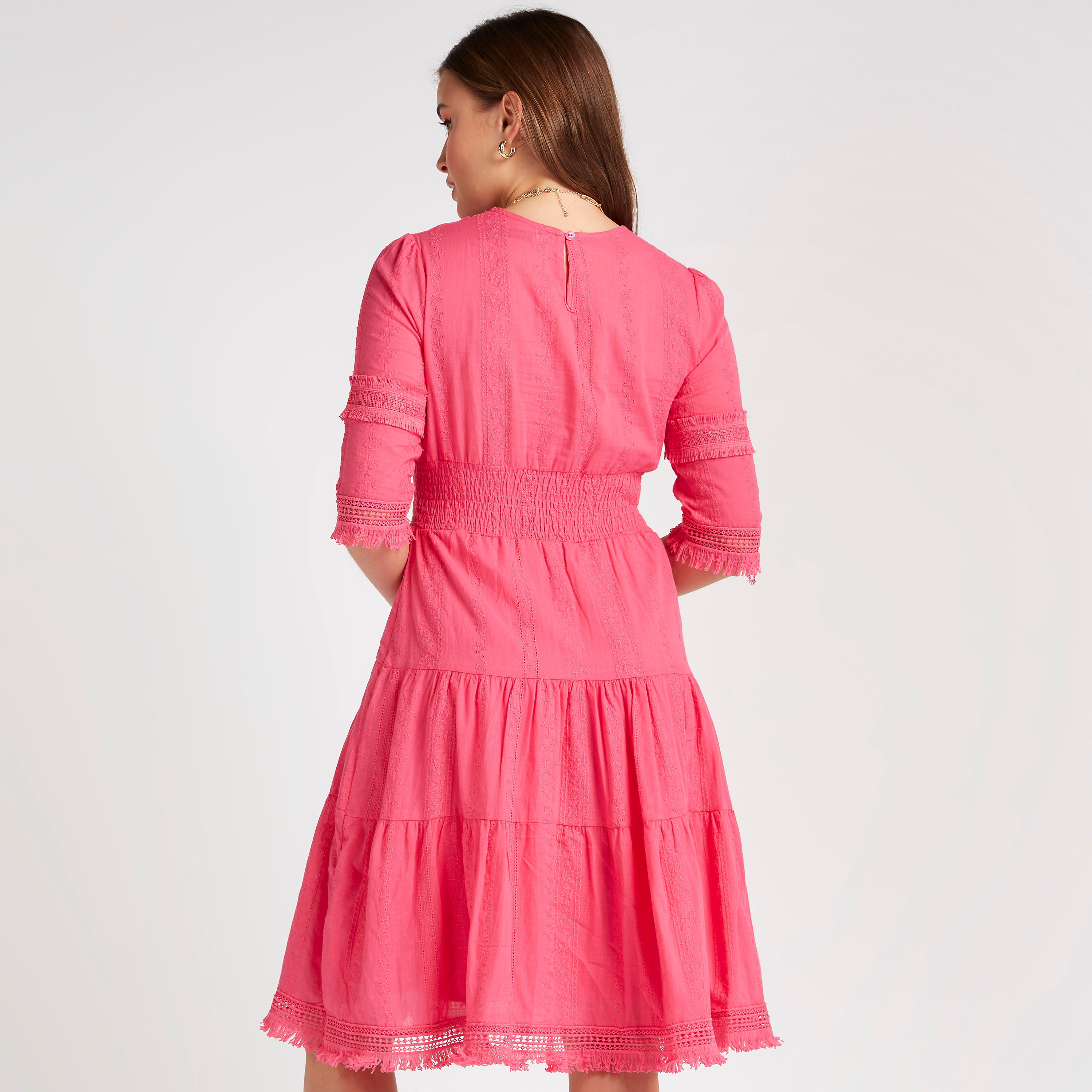 فستان ميدي إيه لاين بطبعات وياقة مستديرة وأكمام 3/4 من تو إكستريمز-women-clothing-dresses-image-4