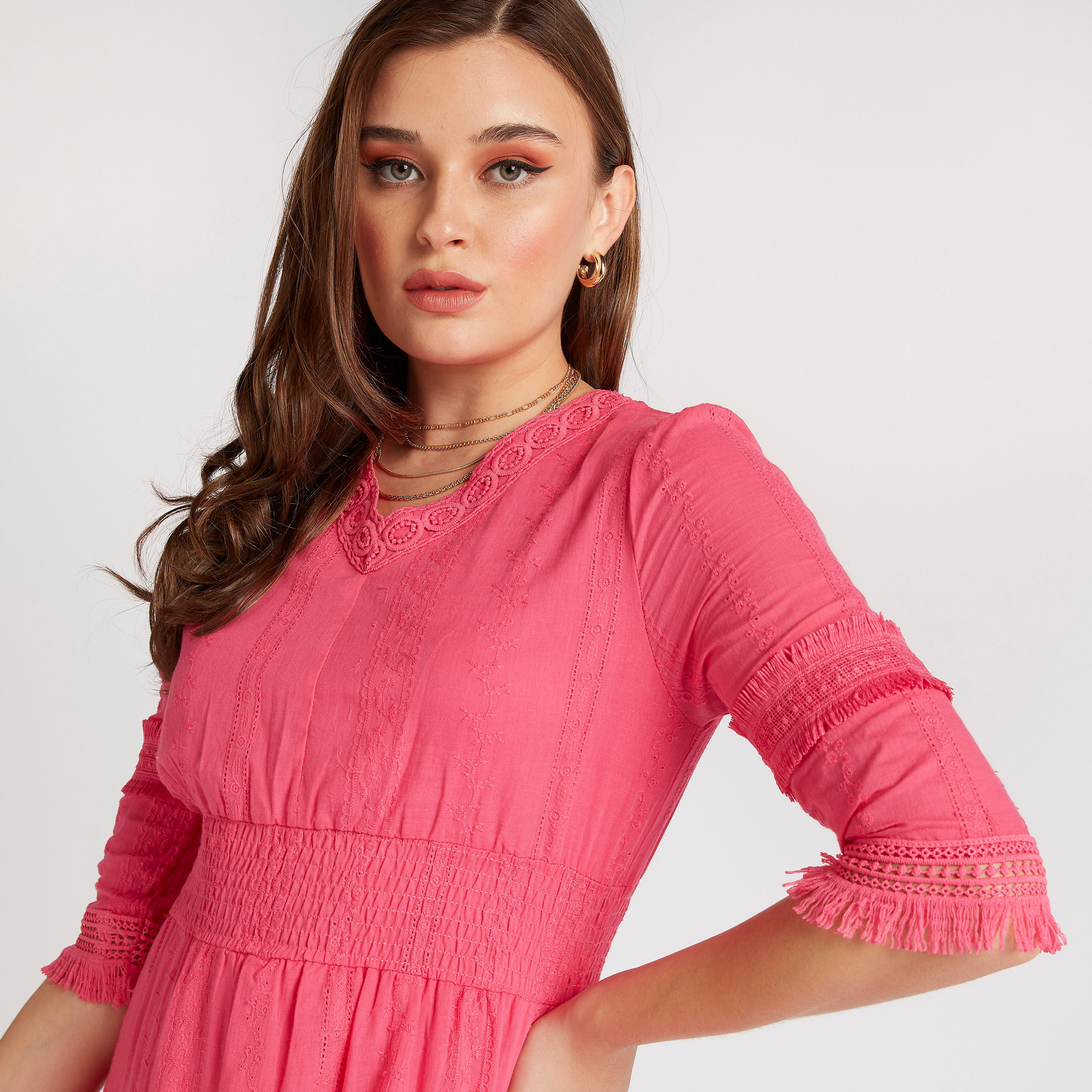 فستان ميدي إيه لاين بطبعات وياقة مستديرة وأكمام 3/4 من تو إكستريمز-women-clothing-dresses-image-5