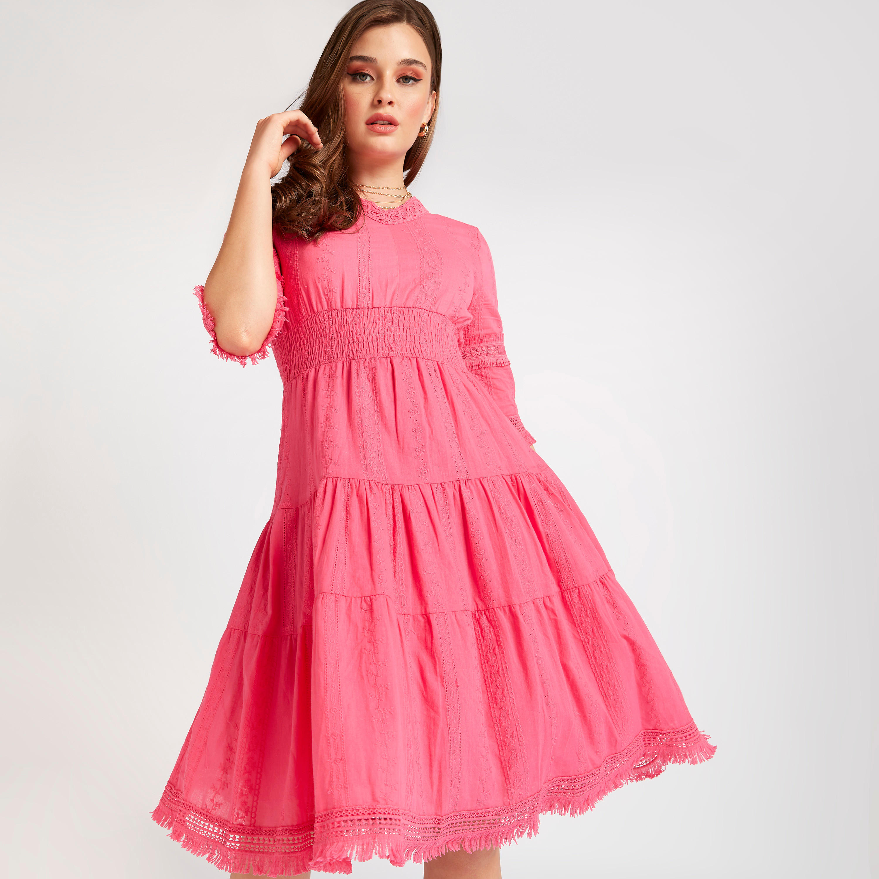 فستان ميدي إيه لاين بطبعات وياقة مستديرة وأكمام 3/4 من تو إكستريمز-women-clothing-dresses-image-6