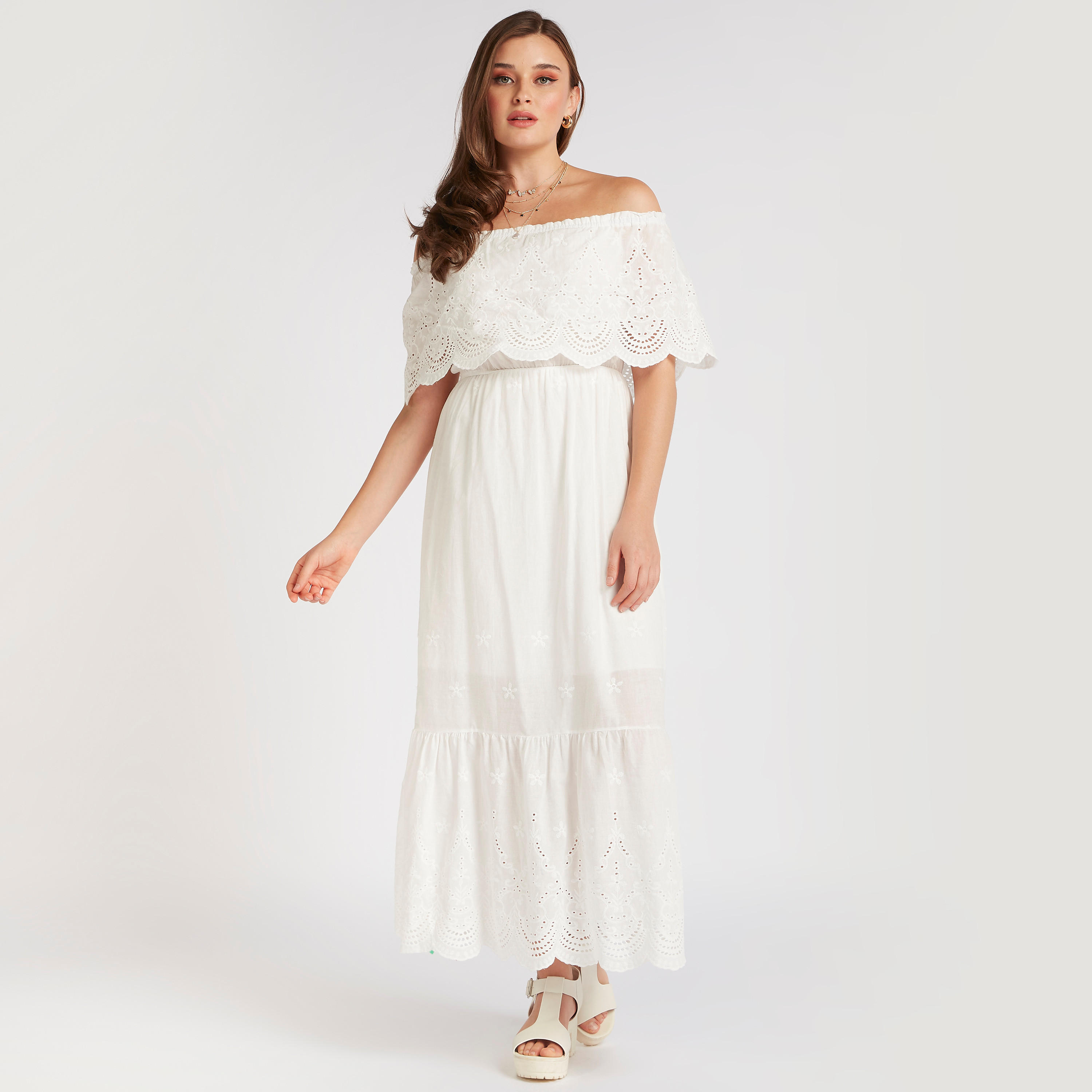 فستان مطرّز طويل بأكتاف مكشوفة وأكمام قصيرة-women-clothing-dresses-image-1