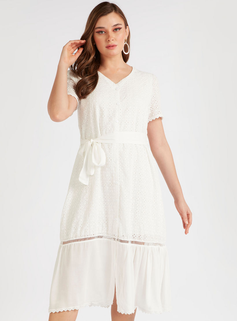 فستان ميدي بتفاصيل كشكشة وأكمام قصيرة من تو إكستريمز-women-clothing-dresses-image-1