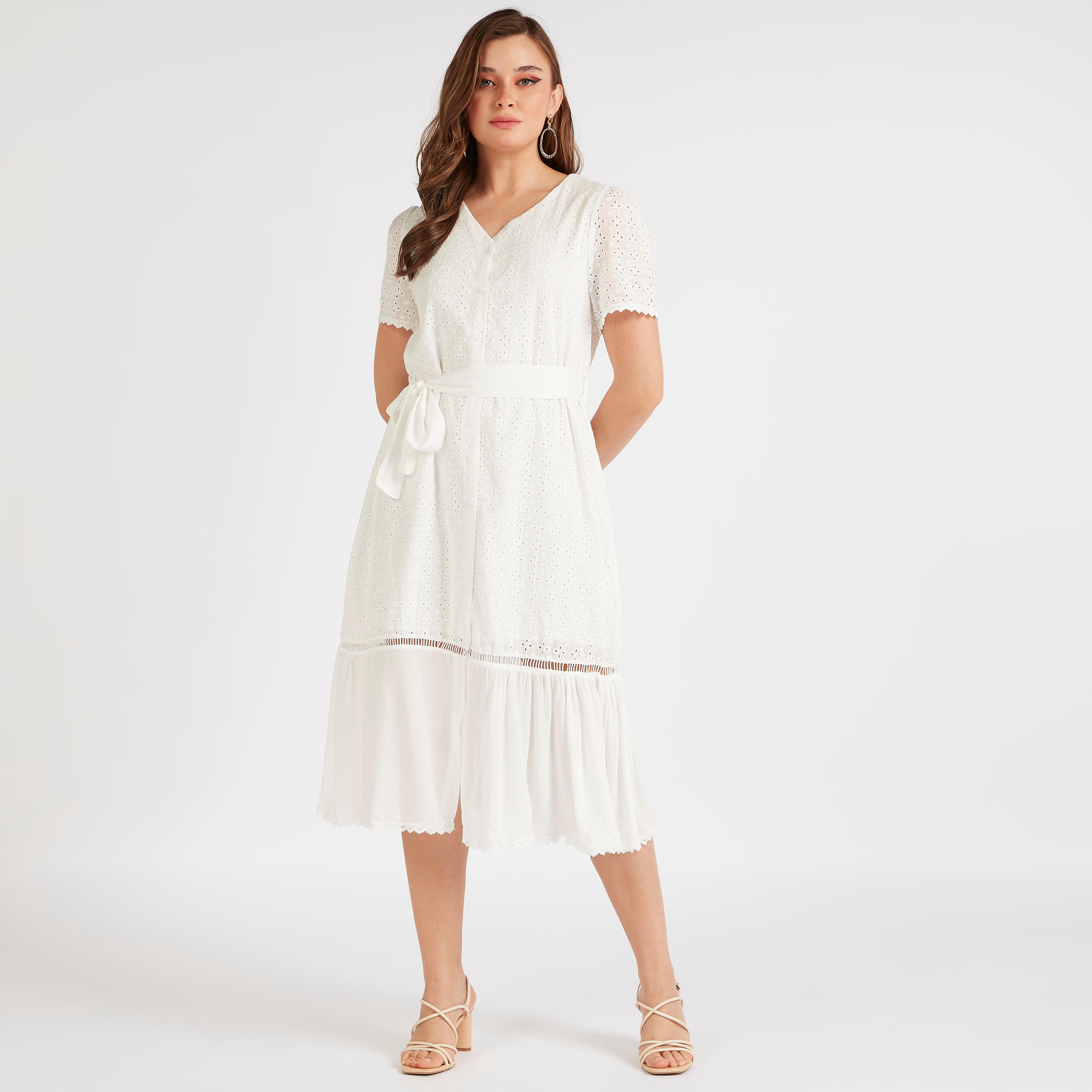 فستان ميدي بتفاصيل كشكشة وأكمام قصيرة من تو إكستريمز-women-clothing-dresses-image-5