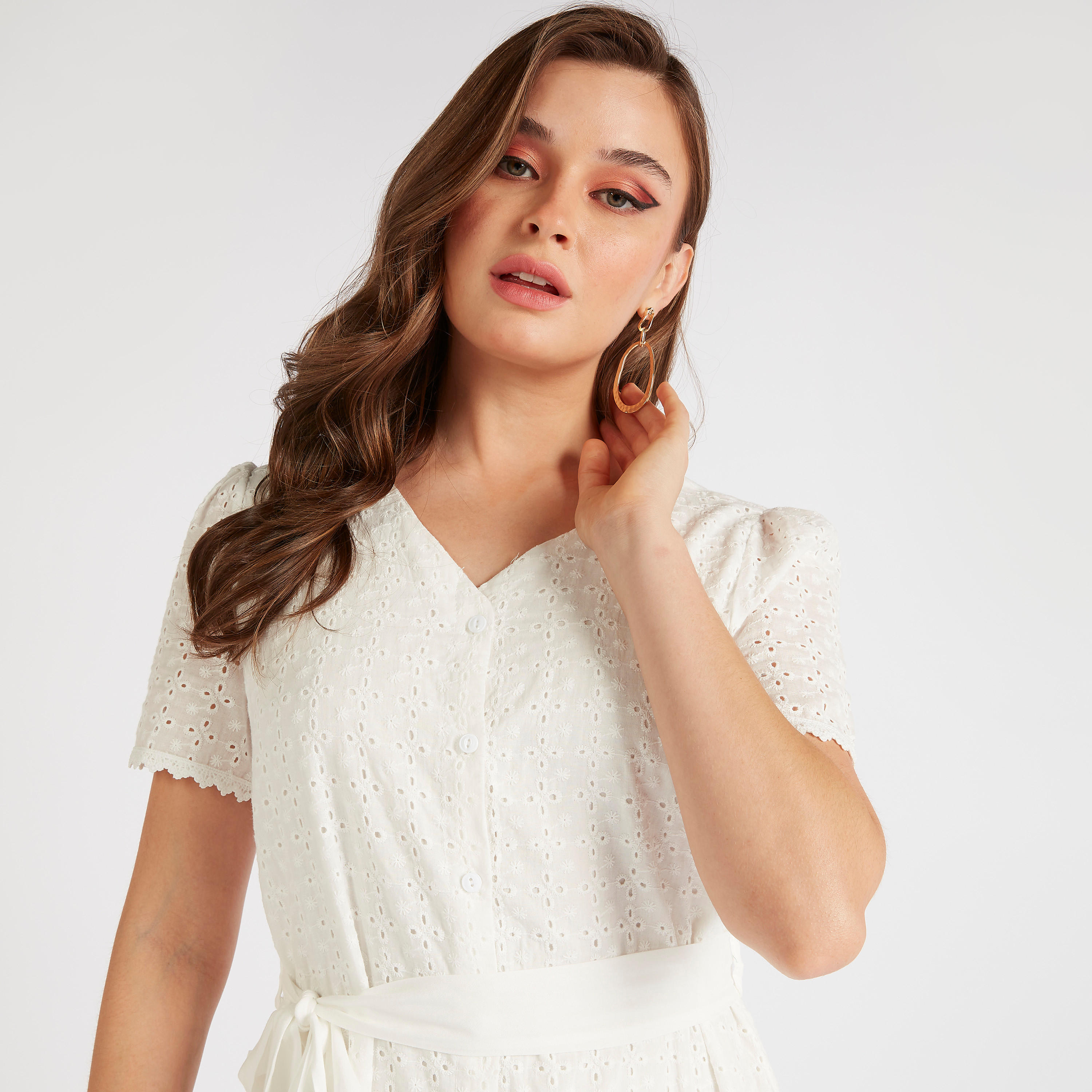 فستان ميدي بتفاصيل كشكشة وأكمام قصيرة من تو إكستريمز-women-clothing-dresses-image-8