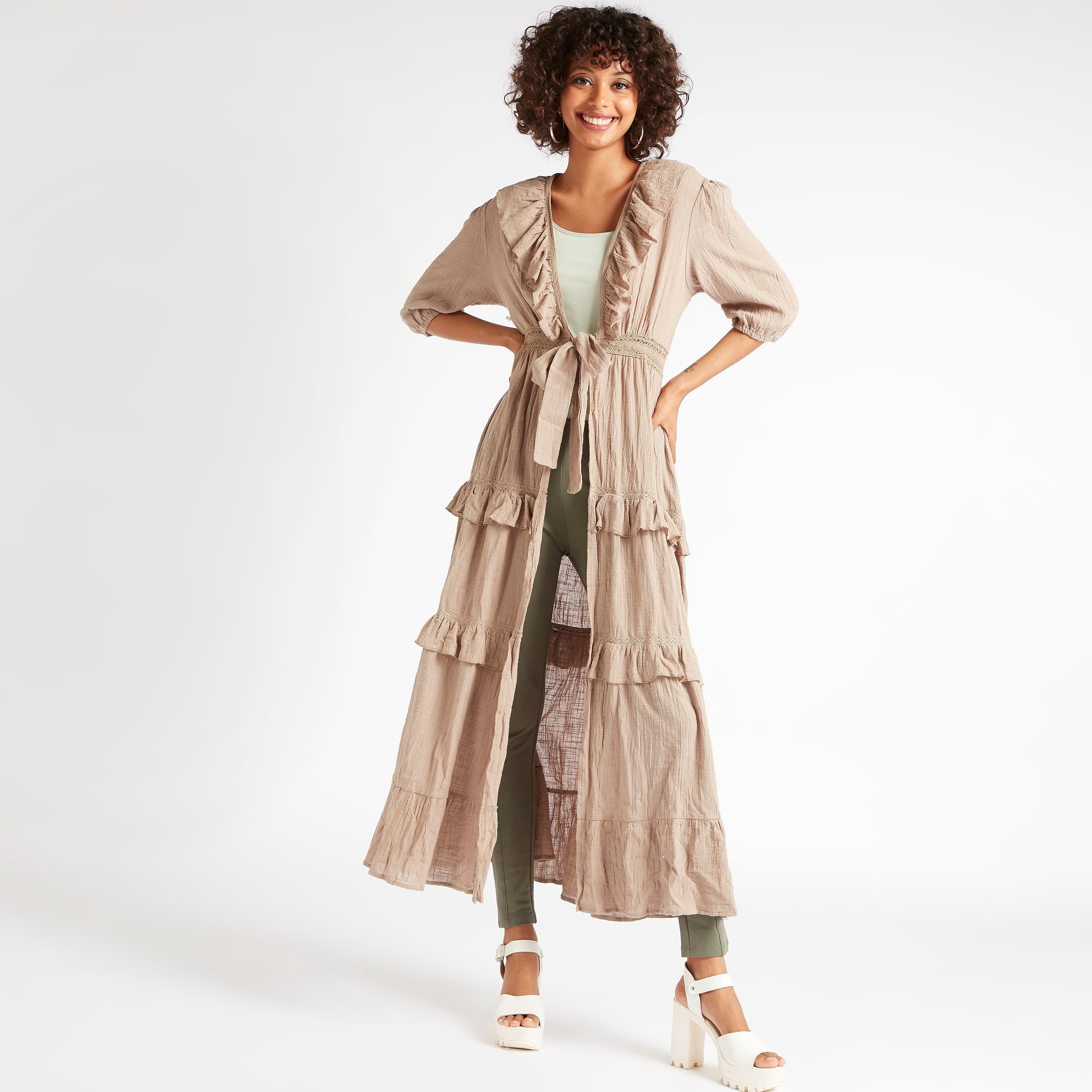 سترة طويلة برباط إغلاق وتزيينات كشكش من توإكستريمز-women-clothing-shirtsandblouses-blouses-image-1
