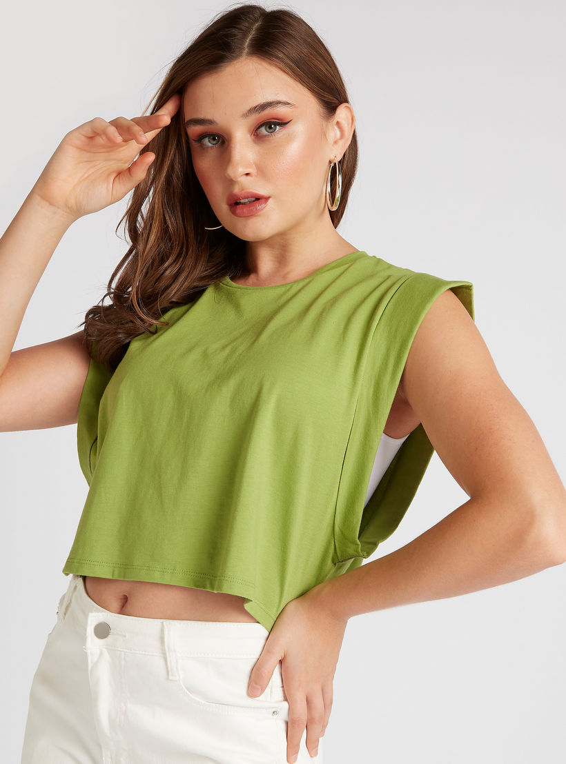 تيشيرت سادة دون أكمام بياقة ضيّقة من تو إكستريمز-women-clothing-tshirts-image-2