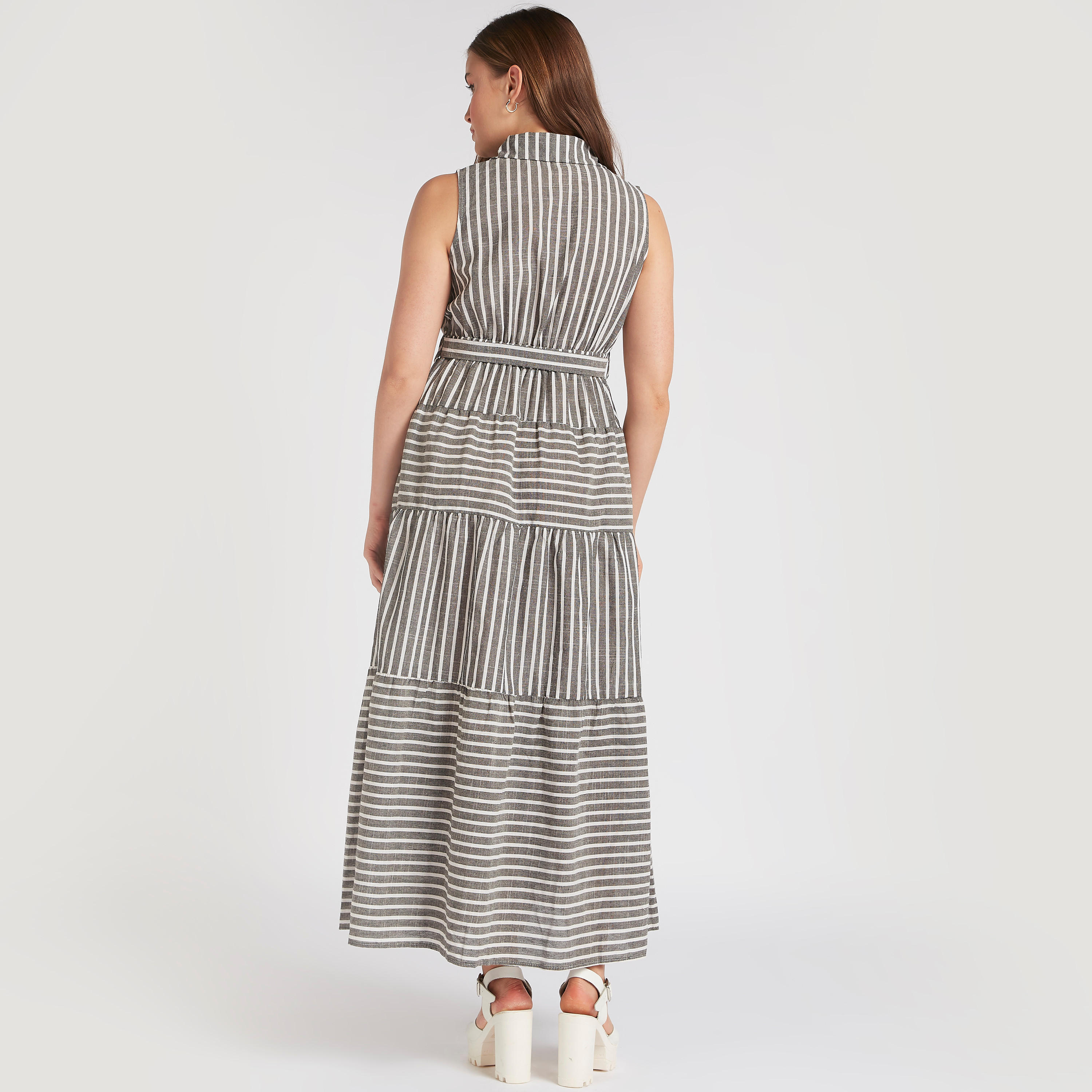فستان طويل بياقة مخطّطة بدون أكمام متعدد الطبقات من تو إكستريمز-women-clothing-dresses-image-4