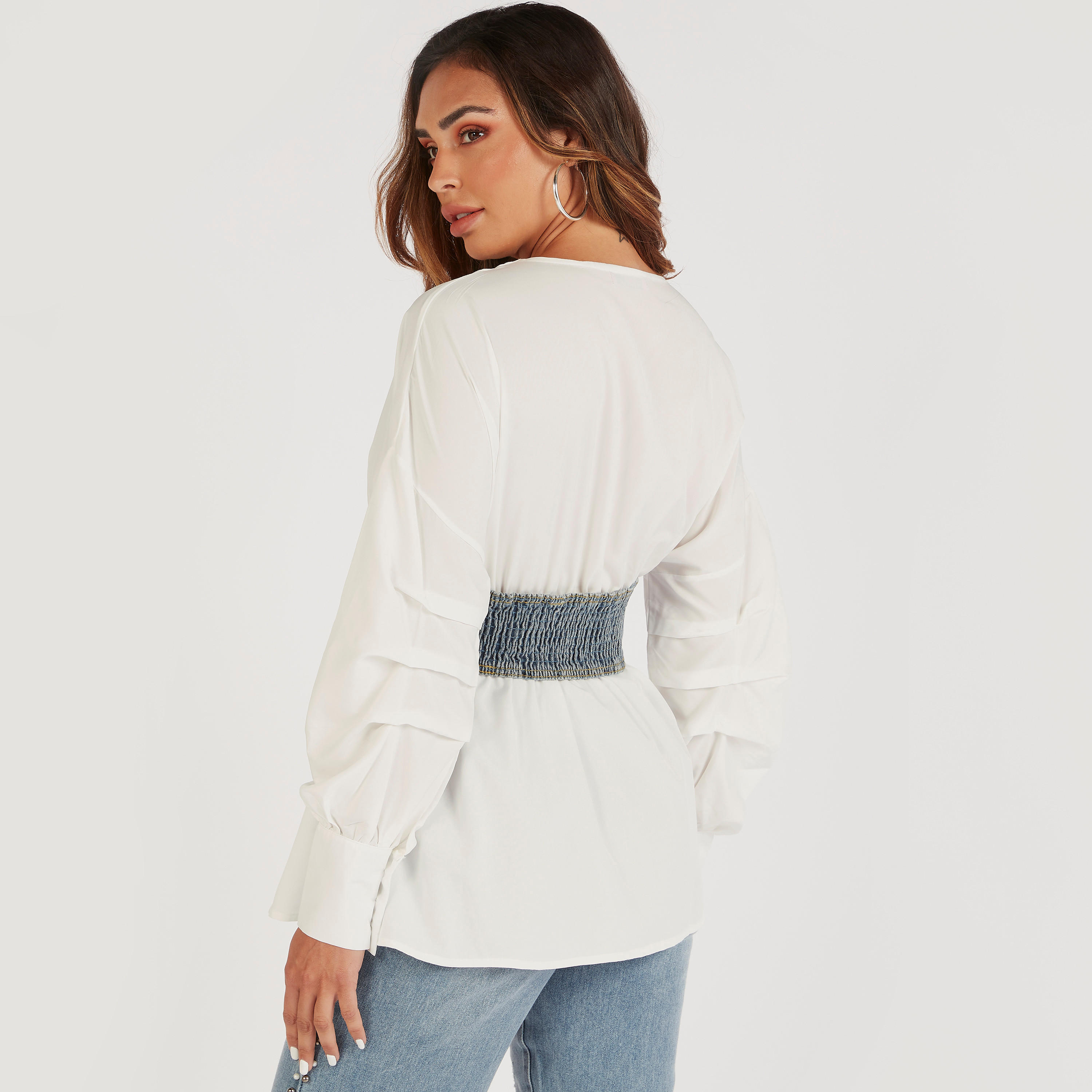 بلوزة سادة بأكمام بيشوب مزّينة بطيات من تو إكستريمز-women-clothing-shirtsandblouses-blouses-image-4