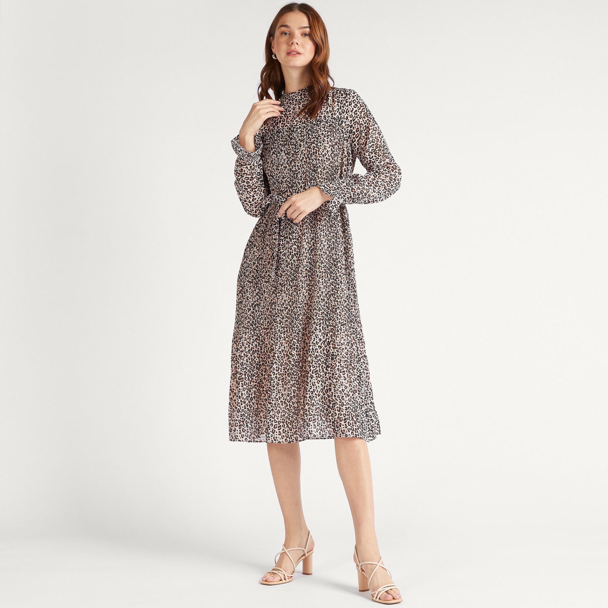 فستان ميدي إيه لاين بياقة عالية وطبعات حيوانات وأكمام طويلة من تو إكستريمز-women-clothing-dresses-image-6