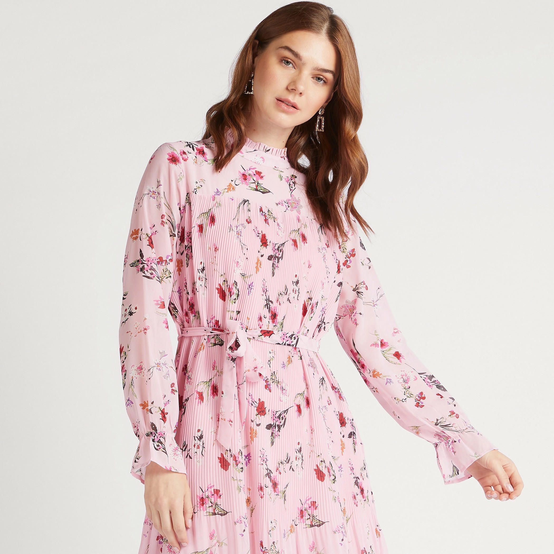 فستان ميدي إيه لاين بطبعات أزهار وأكمام طويلة ورباط-women-clothing-dresses-image-6