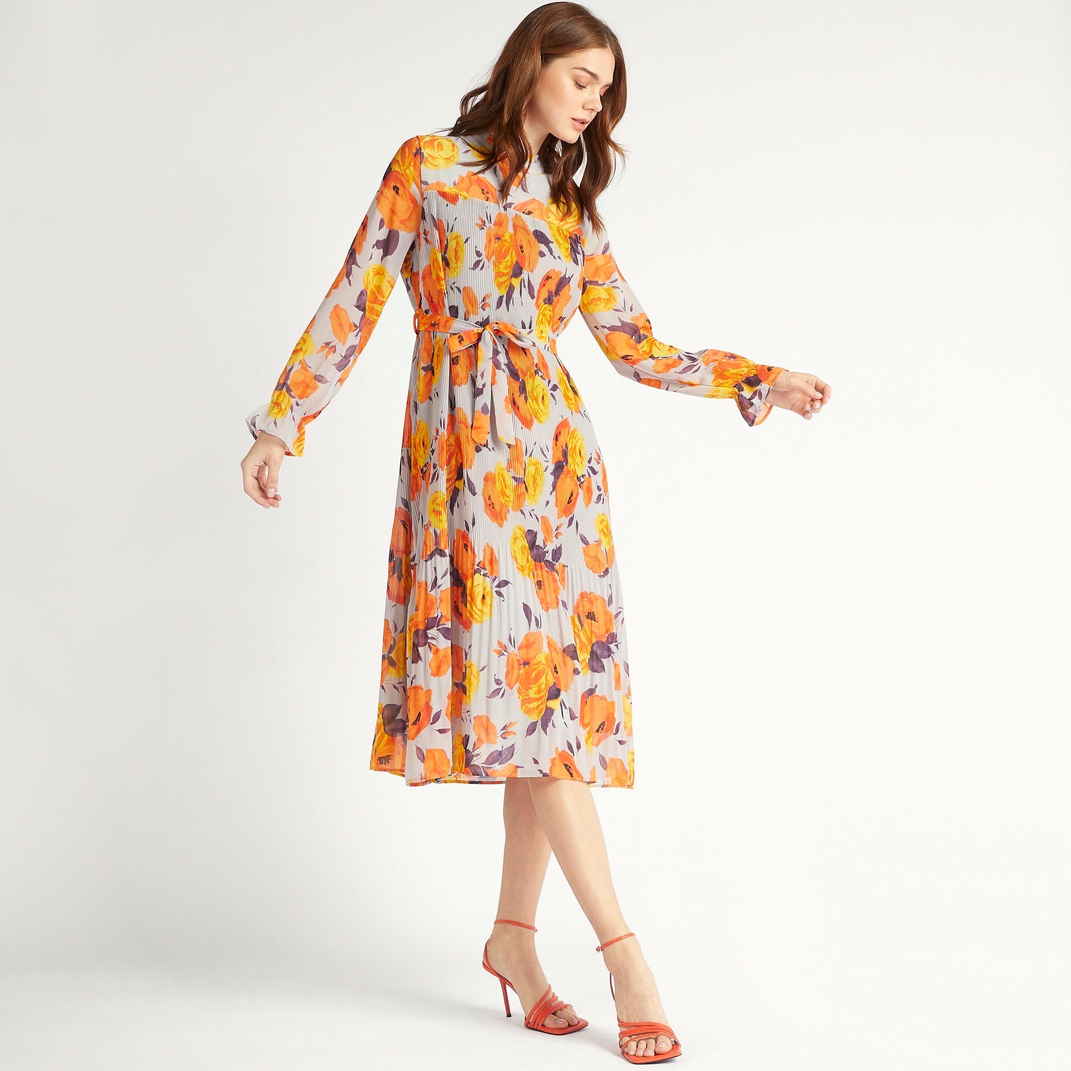 2Xtremz Floral Print A-line Midi Dress with High Neck and Long Sleeves-women-clothing-dresses-image-2