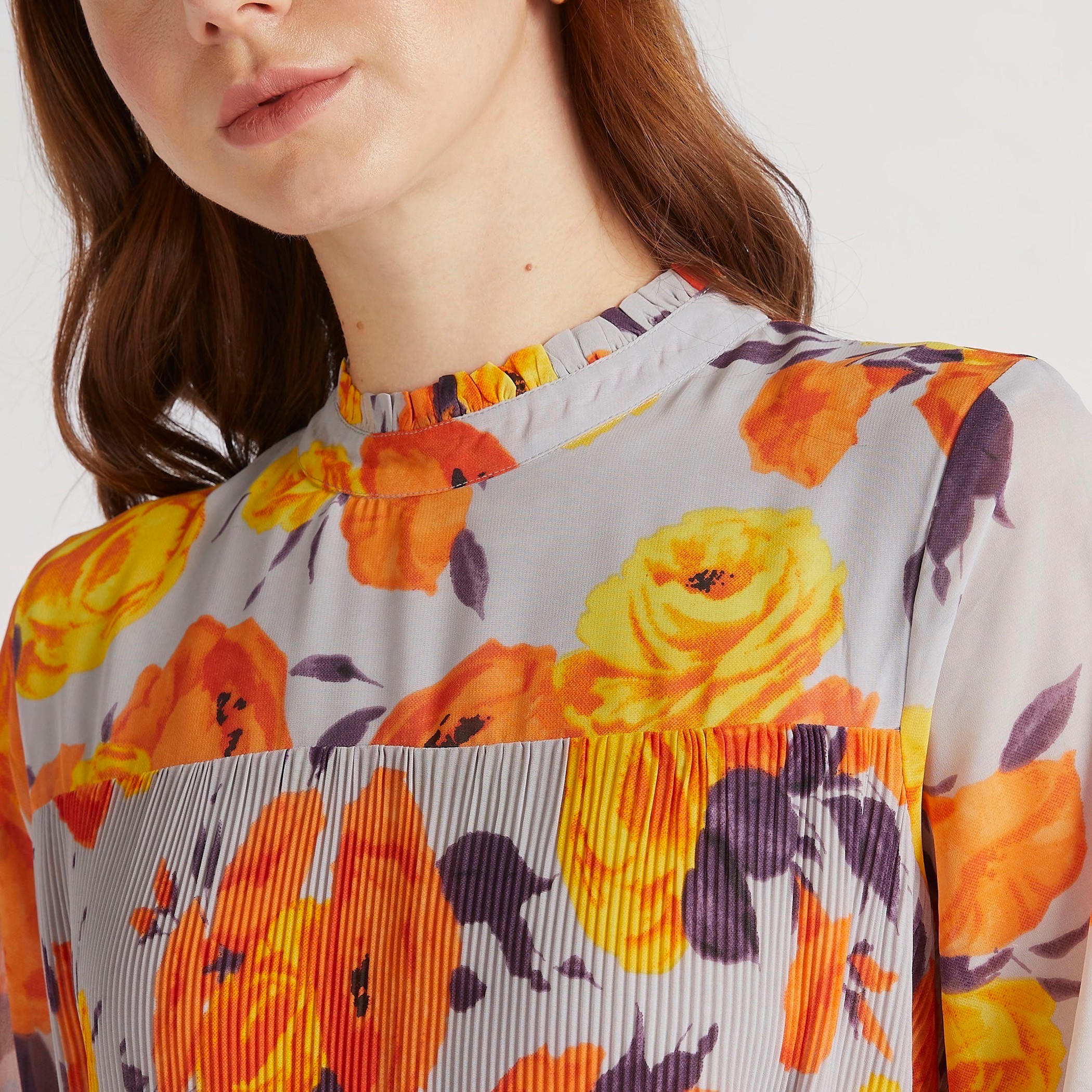 2Xtremz Floral Print A-line Midi Dress with High Neck and Long Sleeves-women-clothing-dresses-image-3
