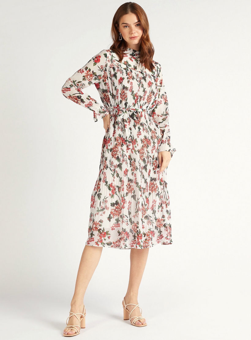 فستان ميدي إيه لاين بطبعات أزهار وياقة عالية وأكمام طويلة من تو إكستريمز-women-clothing-dresses-image-2