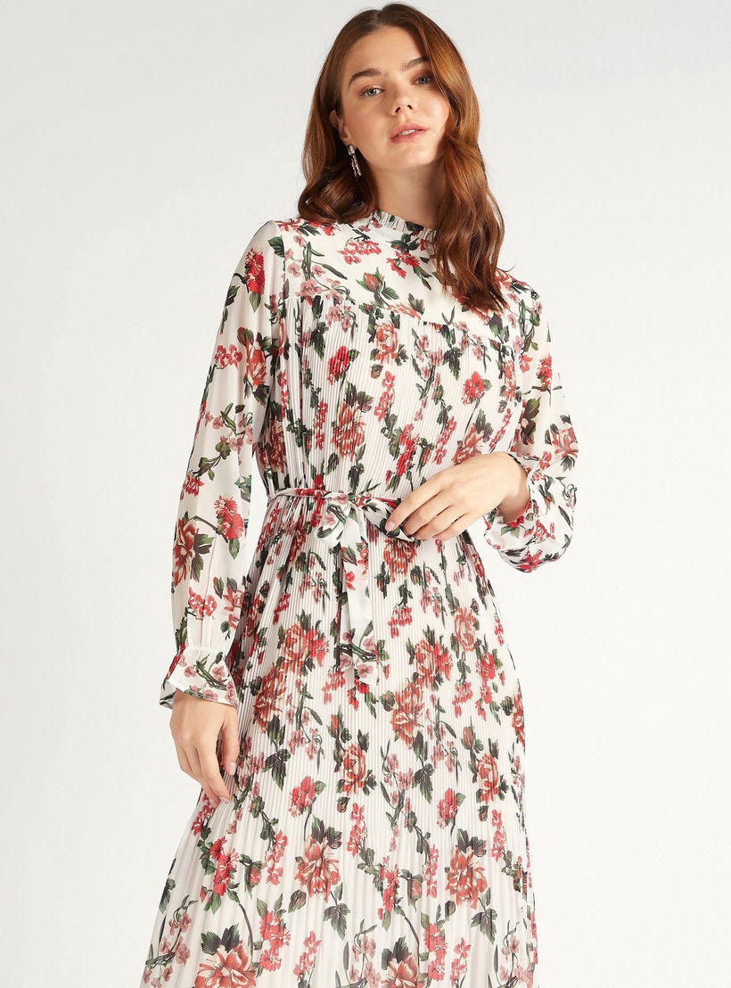 فستان ميدي إيه لاين بطبعات أزهار وياقة عالية وأكمام طويلة من تو إكستريمز-women-clothing-dresses-image-6