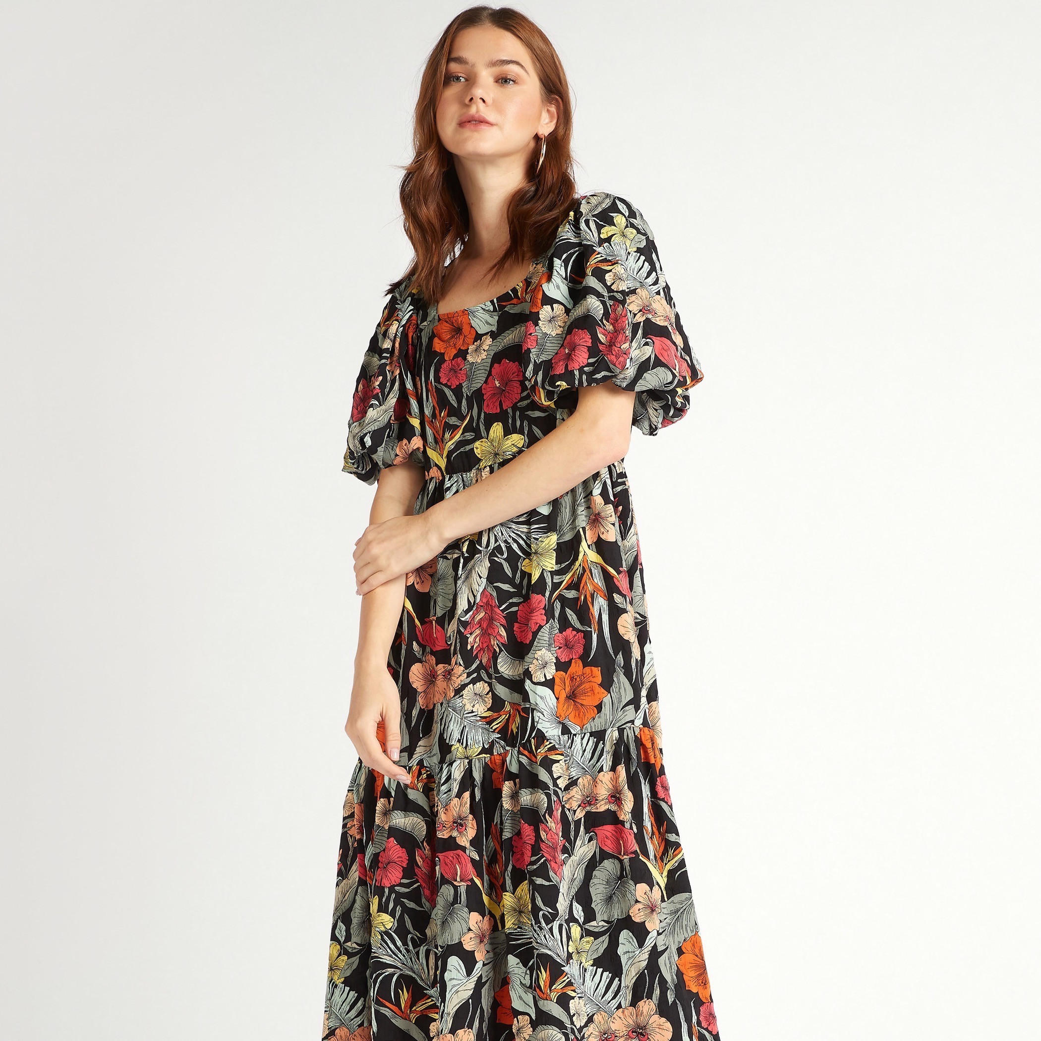 فستان ميدي إيه لاين بطبعات أزهار وأكمام منفوخة من تو إكستريمز-women-clothing-dresses-image-6