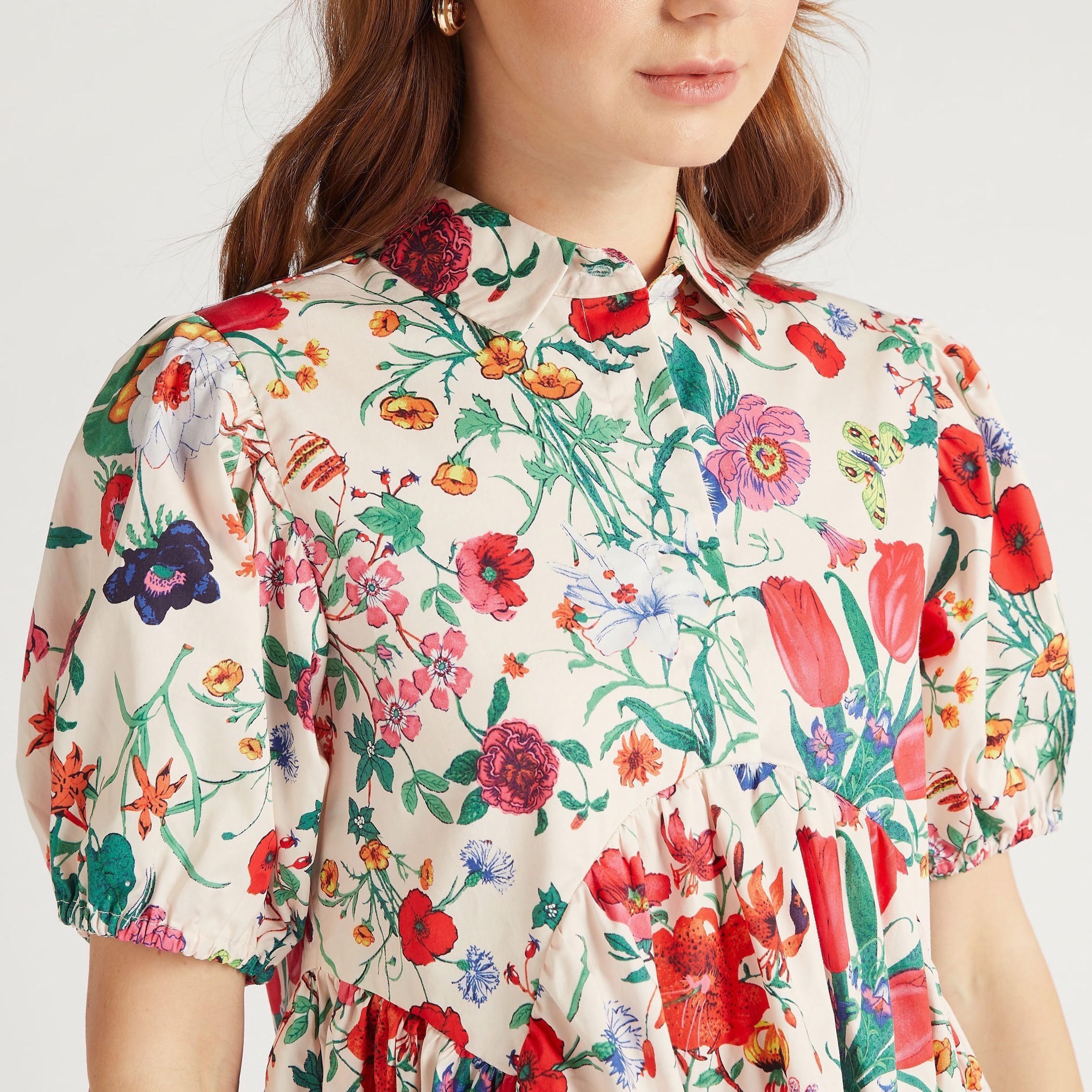 فستان قصير إيه لاين بطبعات أزهار وياقة واسعة وأكمام منفوخة من تو إكستريمز-women-clothing-dresses-image-3