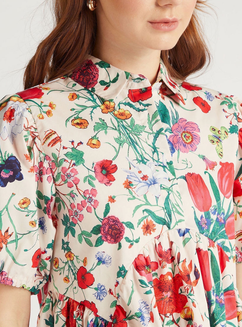 فستان قصير إيه لاين بطبعات أزهار وياقة واسعة وأكمام منفوخة من تو إكستريمز-women-clothing-dresses-image-3
