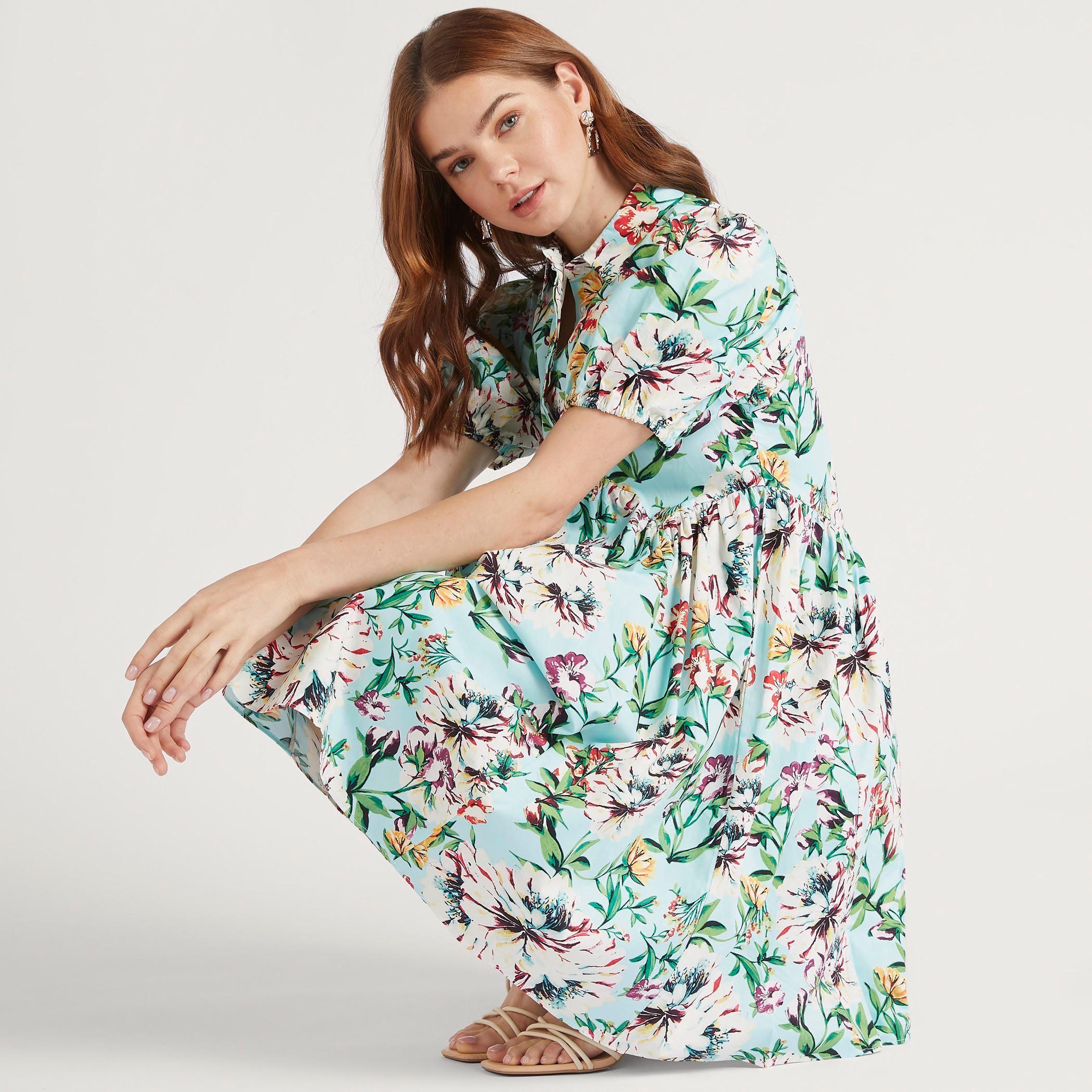 2Xtremez Floral Print Mini A-line Dress with Spread Collar and Puff Sleeves-women-clothing-dresses-image-5