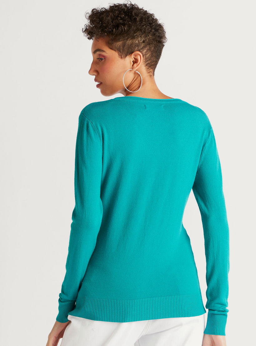 كارديجان سادة بياقة V وأكمام طويلة من تو إكستريمز-women-winterwear-cardigansandjumpers-cardigans-image-1