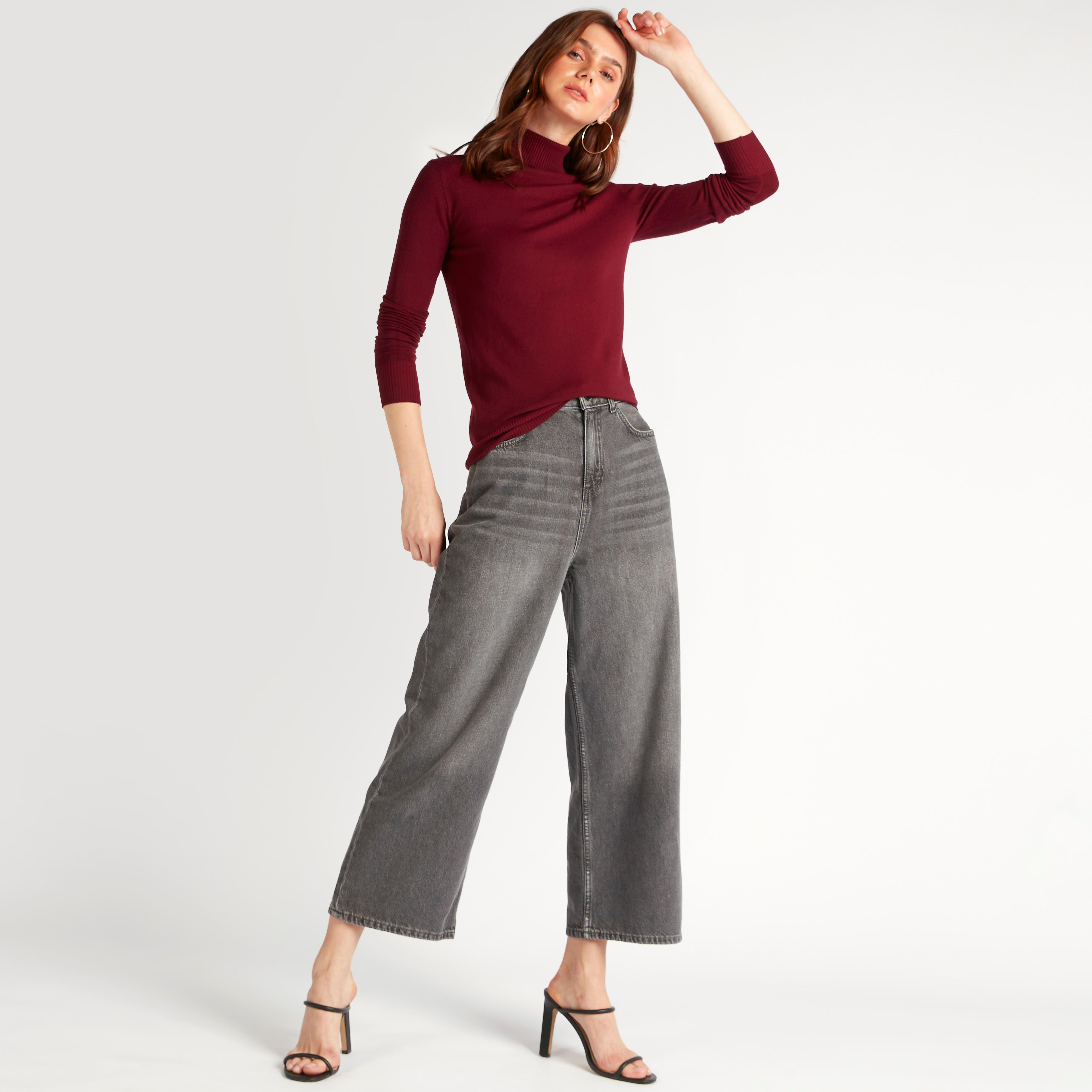 كنزة سادة بياقة عالية وأكمام طويلة من تو إكستريمز-women-clothing-cardigansandjumpers-jumpers-image-2