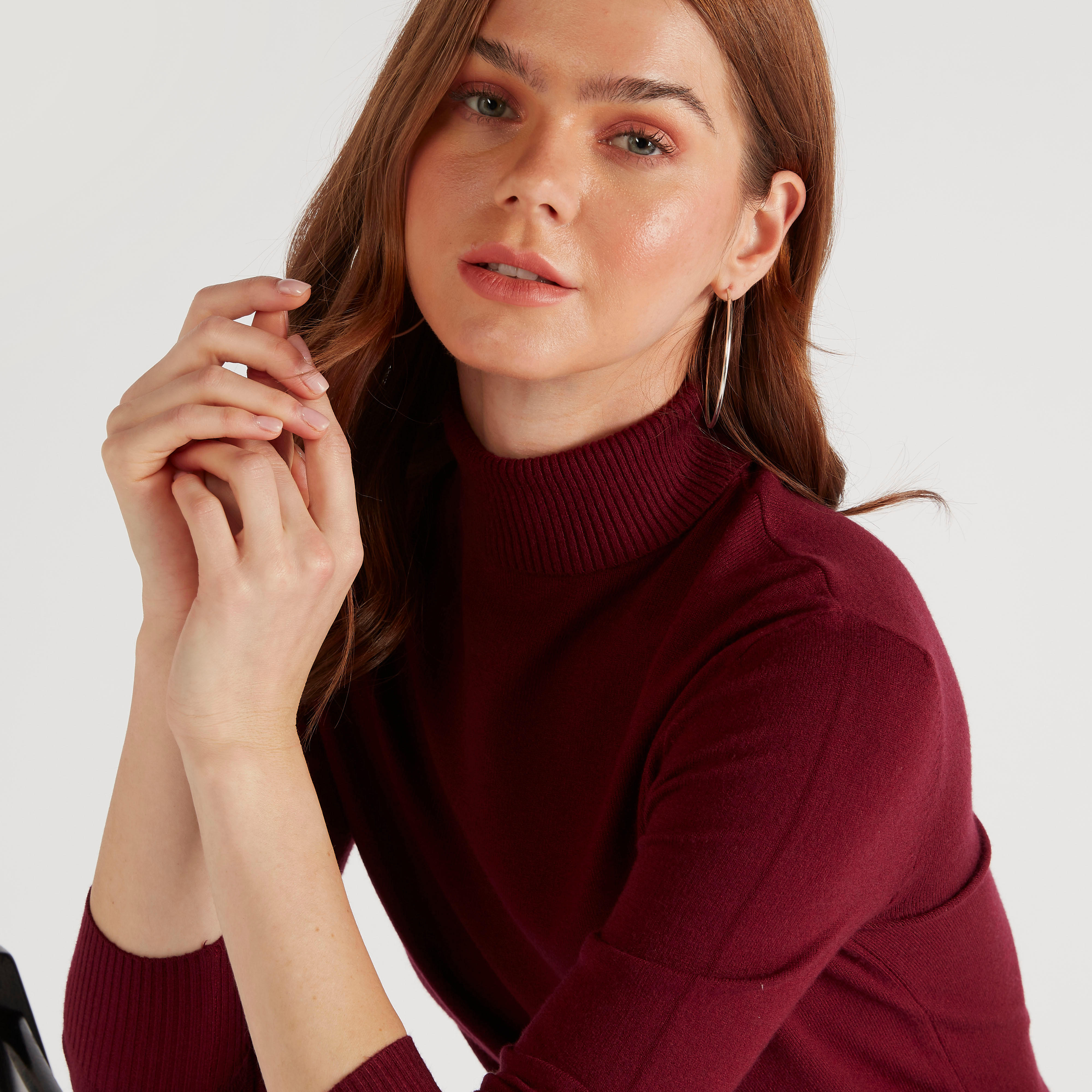 كنزة سادة بياقة عالية وأكمام طويلة من تو إكستريمز-women-clothing-cardigansandjumpers-jumpers-image-3