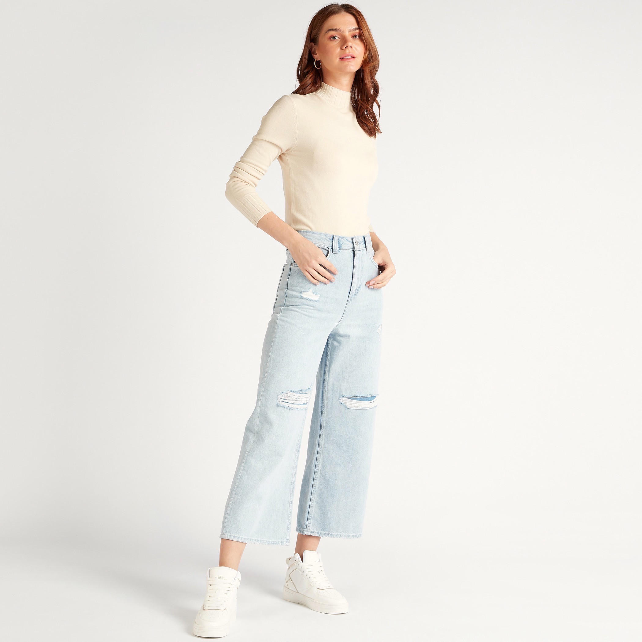 كنزة سادة بياقة عالية وأكمام طويلة من تو إكستريمز-women-clothing-cardigansandjumpers-jumpers-image-2