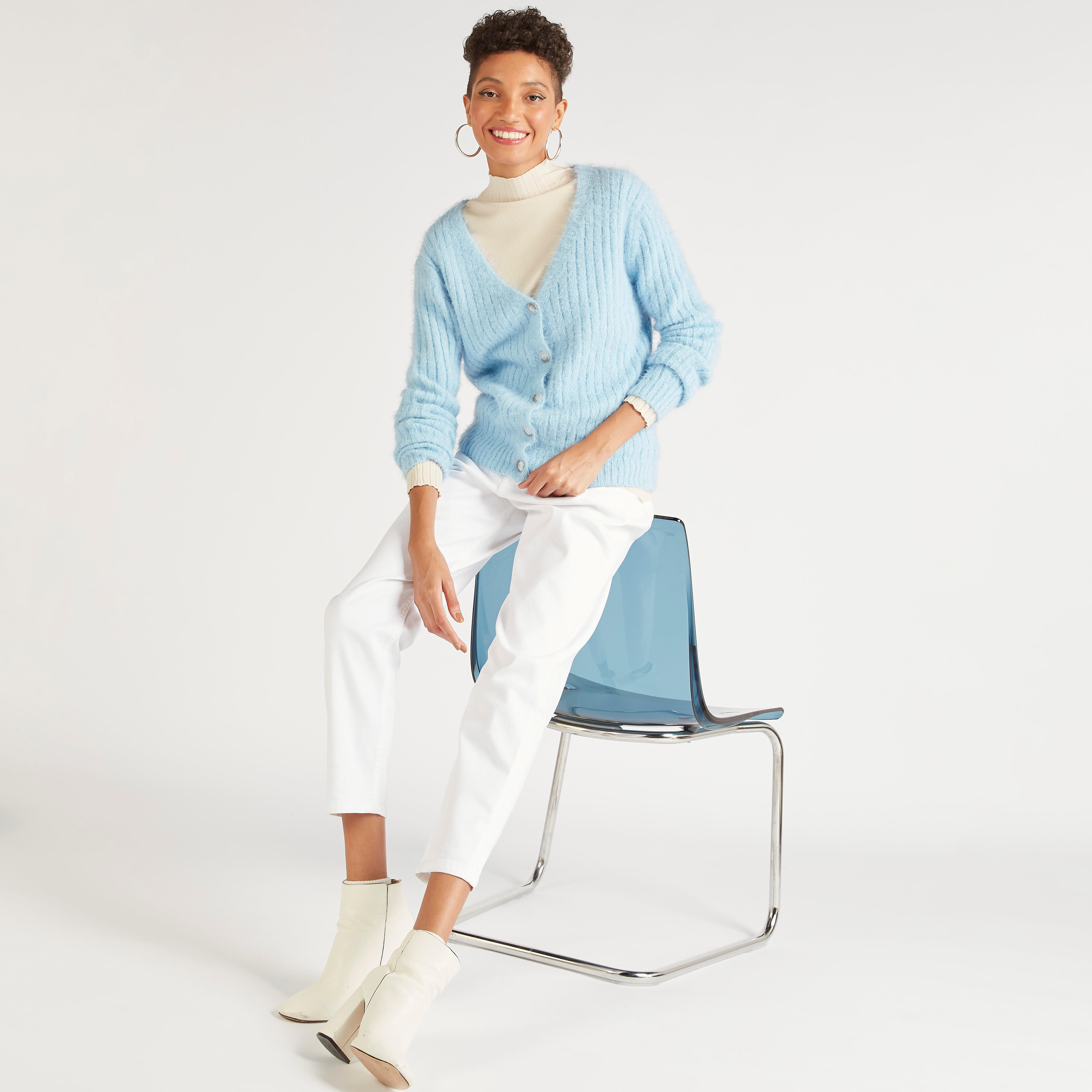 كارديجان مضلّع بياقة v وأكمام طويلة من تو إكستريمز-women-winterwear-cardigansandjumpers-cardigans-image-2