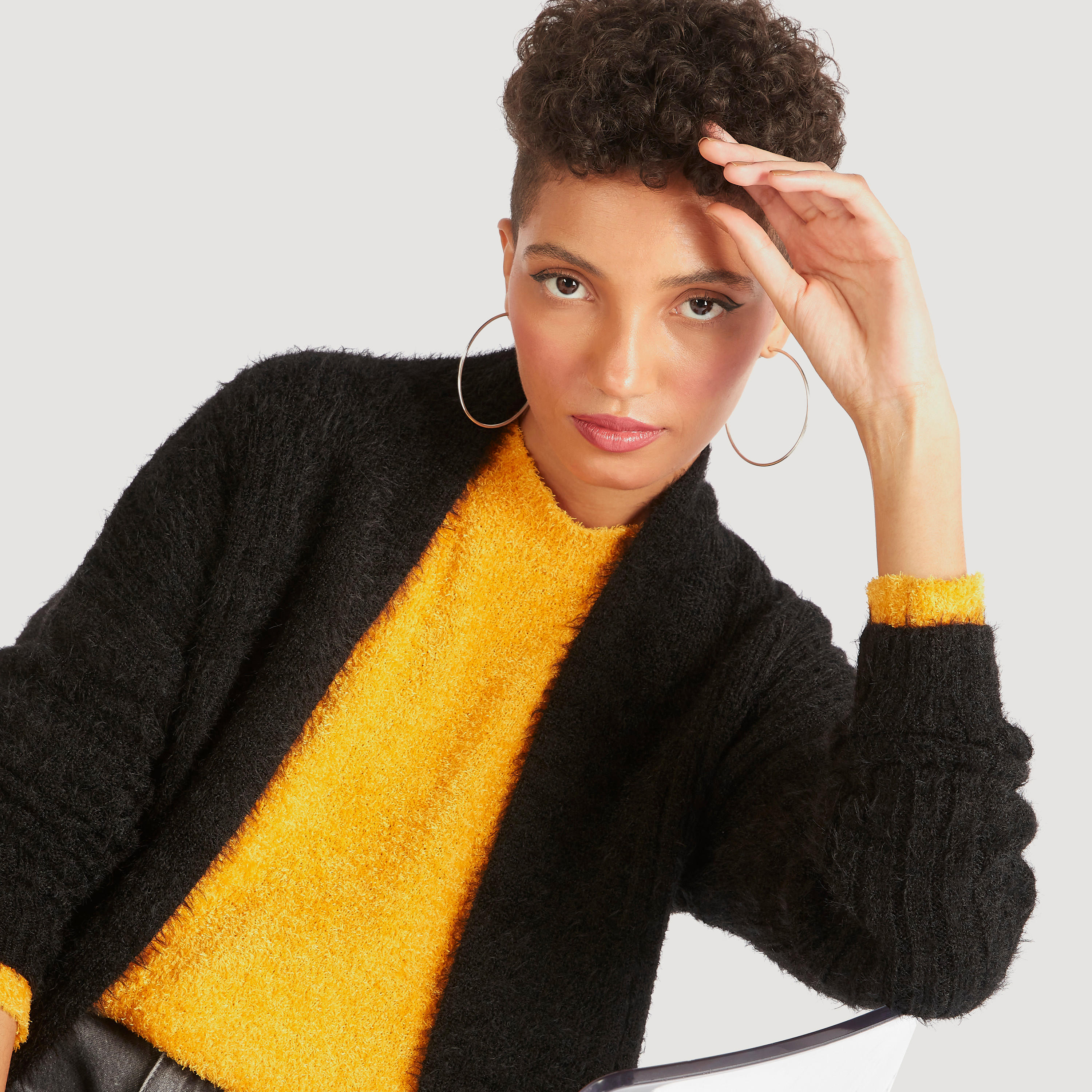 كارديجان بارز الملمس بياقة منسدلة وأكمام طويلة-women-winterwear-cardigansandjumpers-cardigans-image-5