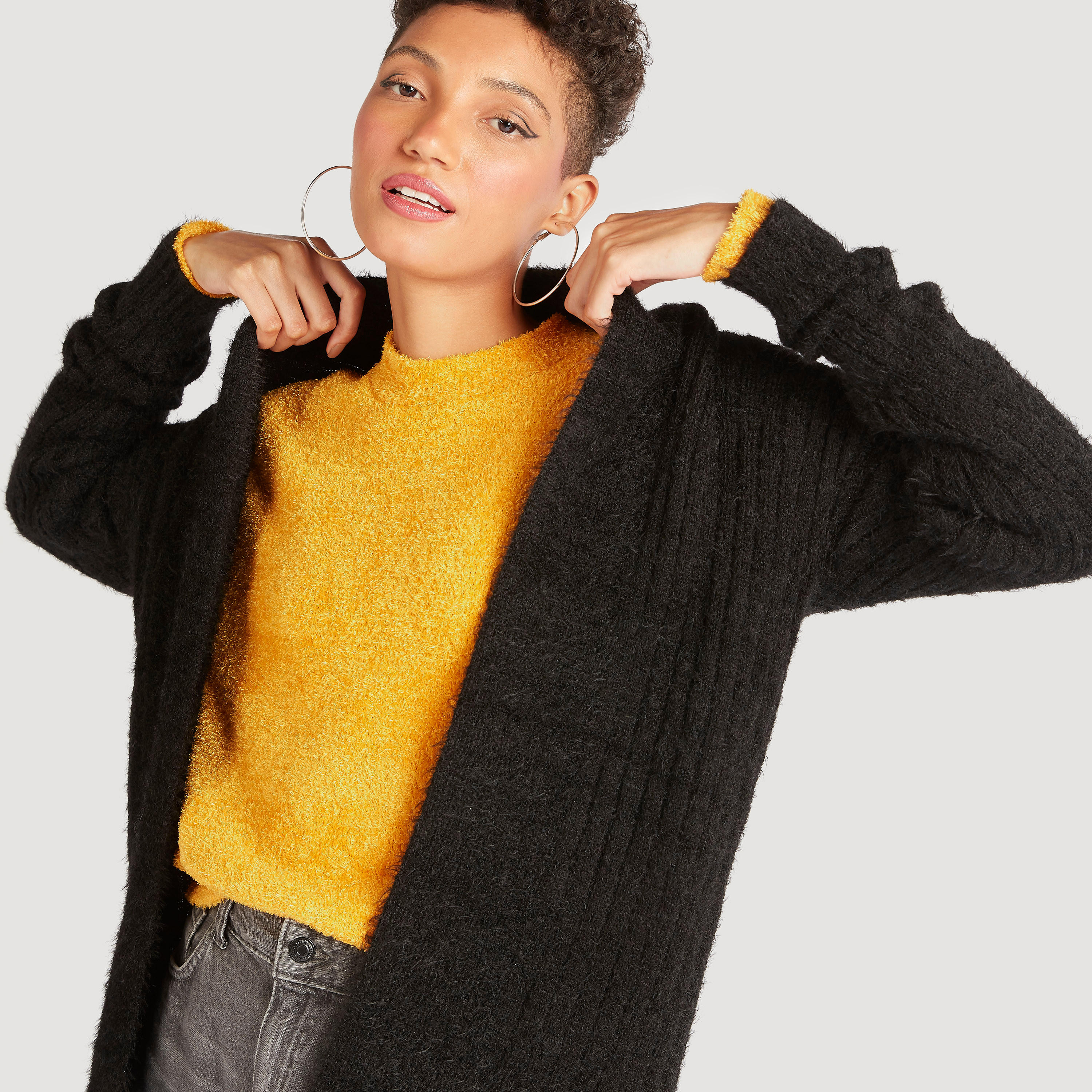 كارديجان بارز الملمس بياقة منسدلة وأكمام طويلة-women-winterwear-cardigansandjumpers-cardigans-image-8