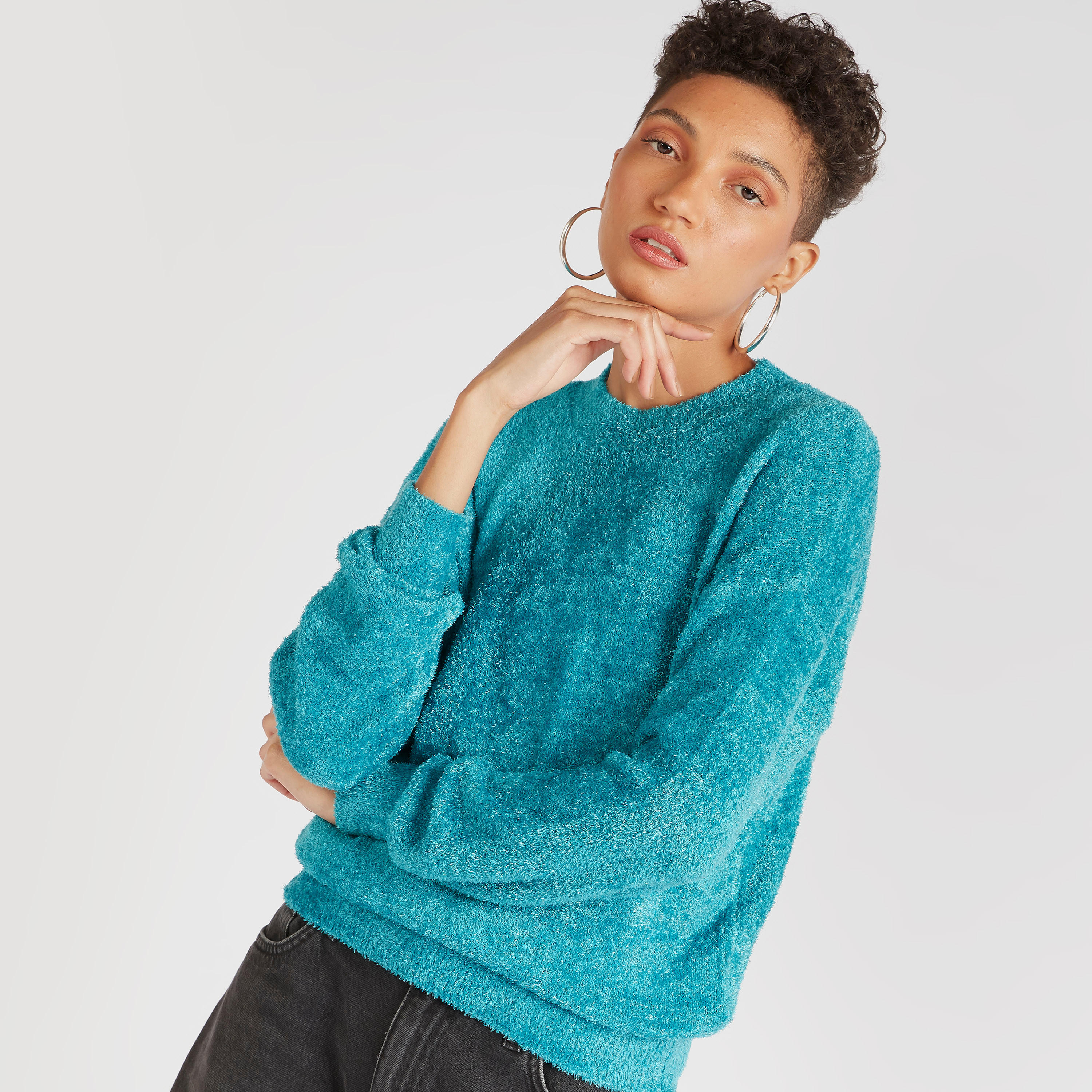 كنزة بارزة الملمس بياقة ضيّقة وأكمام طويلة من تو إكستريمز-women-clothing-cardigansandjumpers-jumpers-image-1