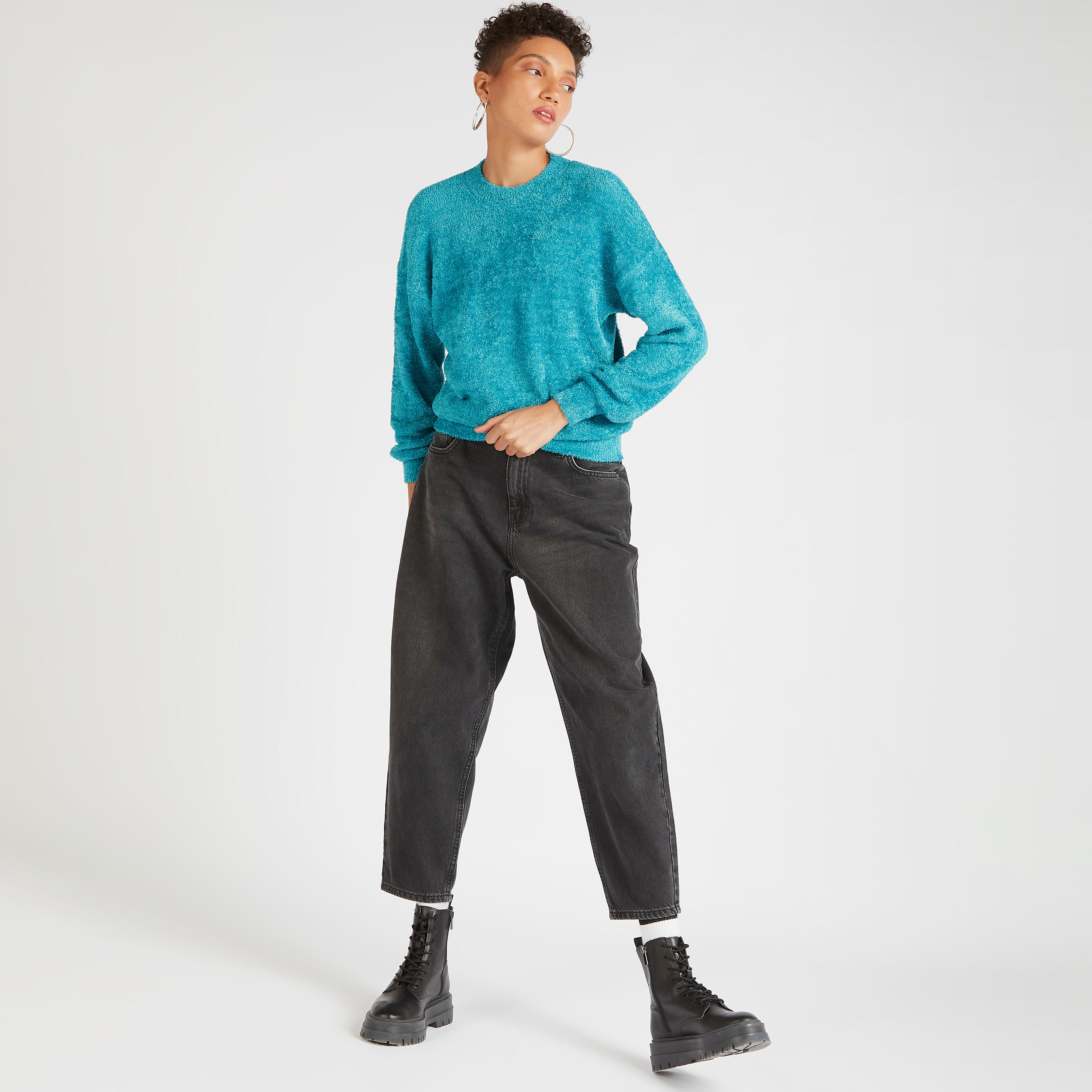 كنزة بارزة الملمس بياقة ضيّقة وأكمام طويلة من تو إكستريمز-women-clothing-cardigansandjumpers-jumpers-image-2