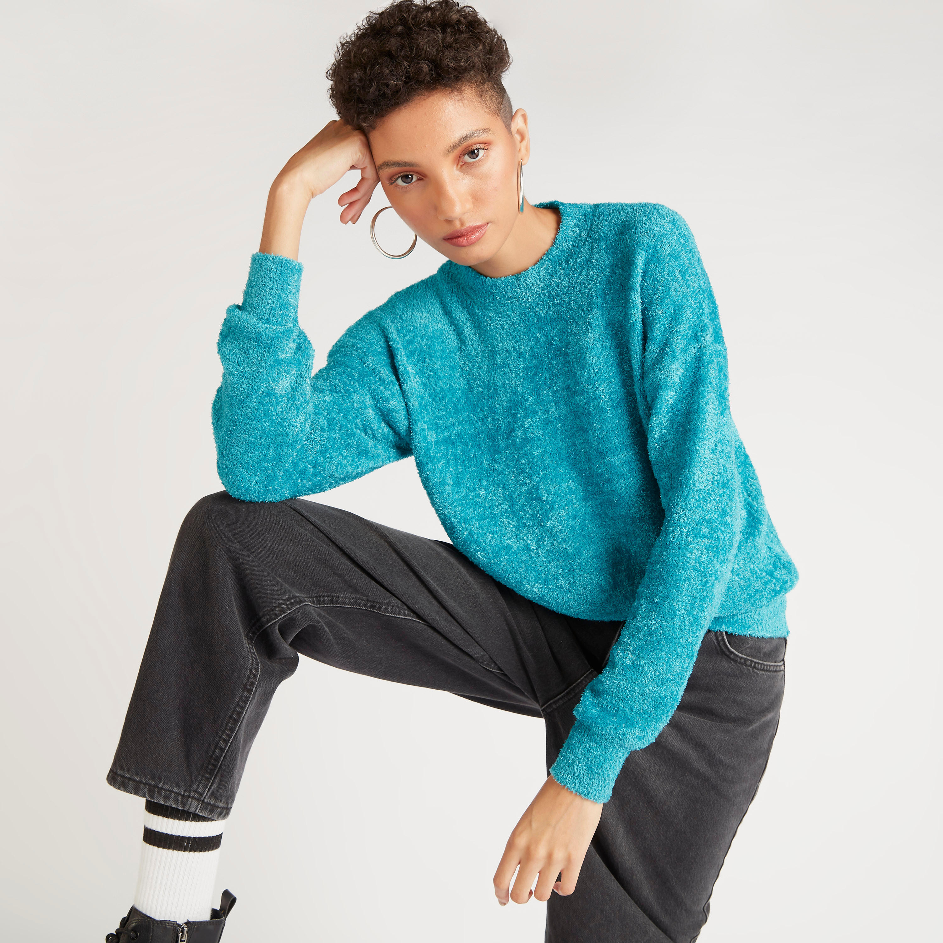 كنزة بارزة الملمس بياقة ضيّقة وأكمام طويلة من تو إكستريمز-women-clothing-cardigansandjumpers-jumpers-image-7