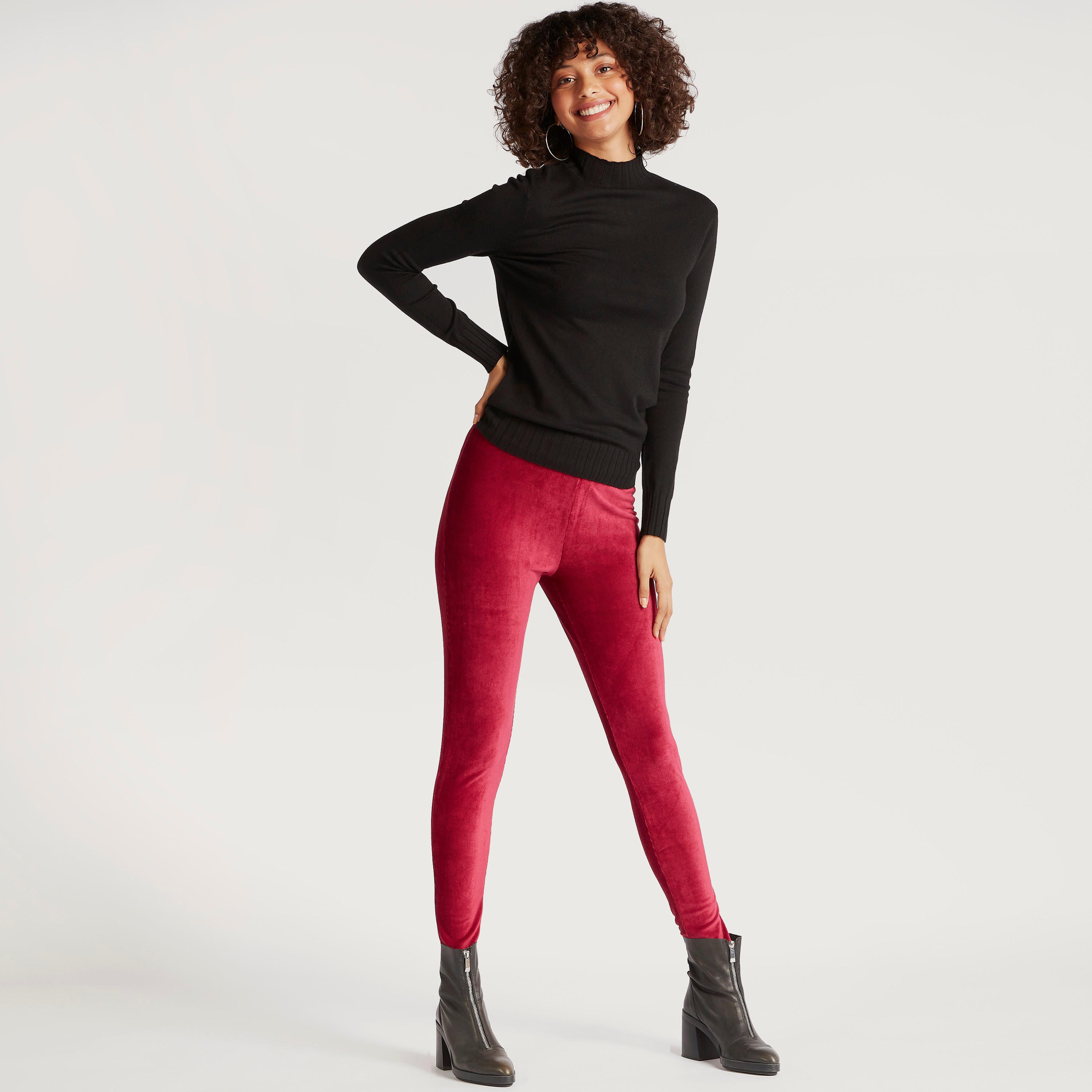 بنطلون ليقنز بارز الملمس بخصر مطّاطي متوسّط الارتفاع من تو إكستريمز-women-clothing-bottoms-leggings-image-2