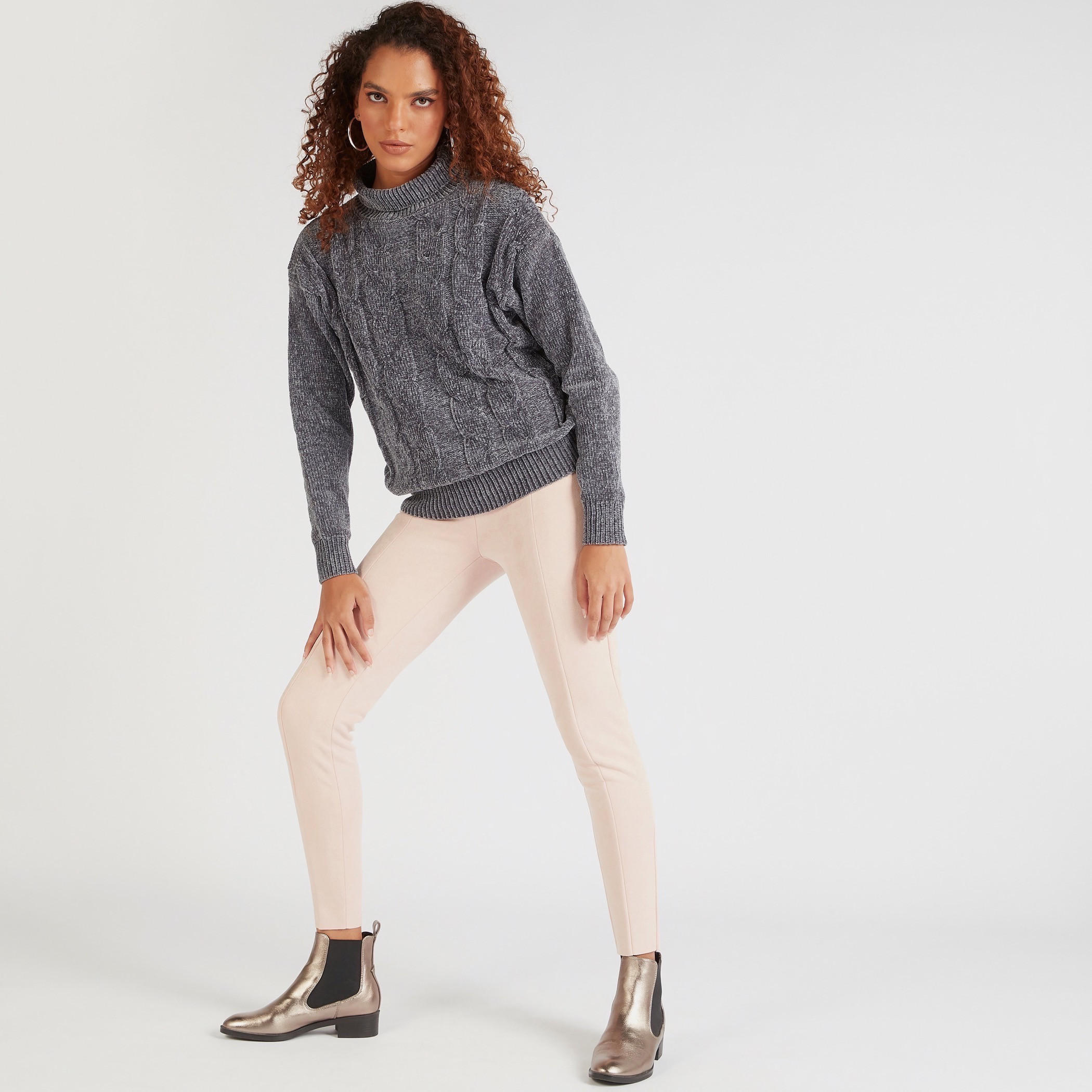 بنطلون ليقنز بارز الملمس بخصر مطّاطي متوسّط الارتفاع من تو إكستريمز-women-clothing-bottoms-leggings-image-2